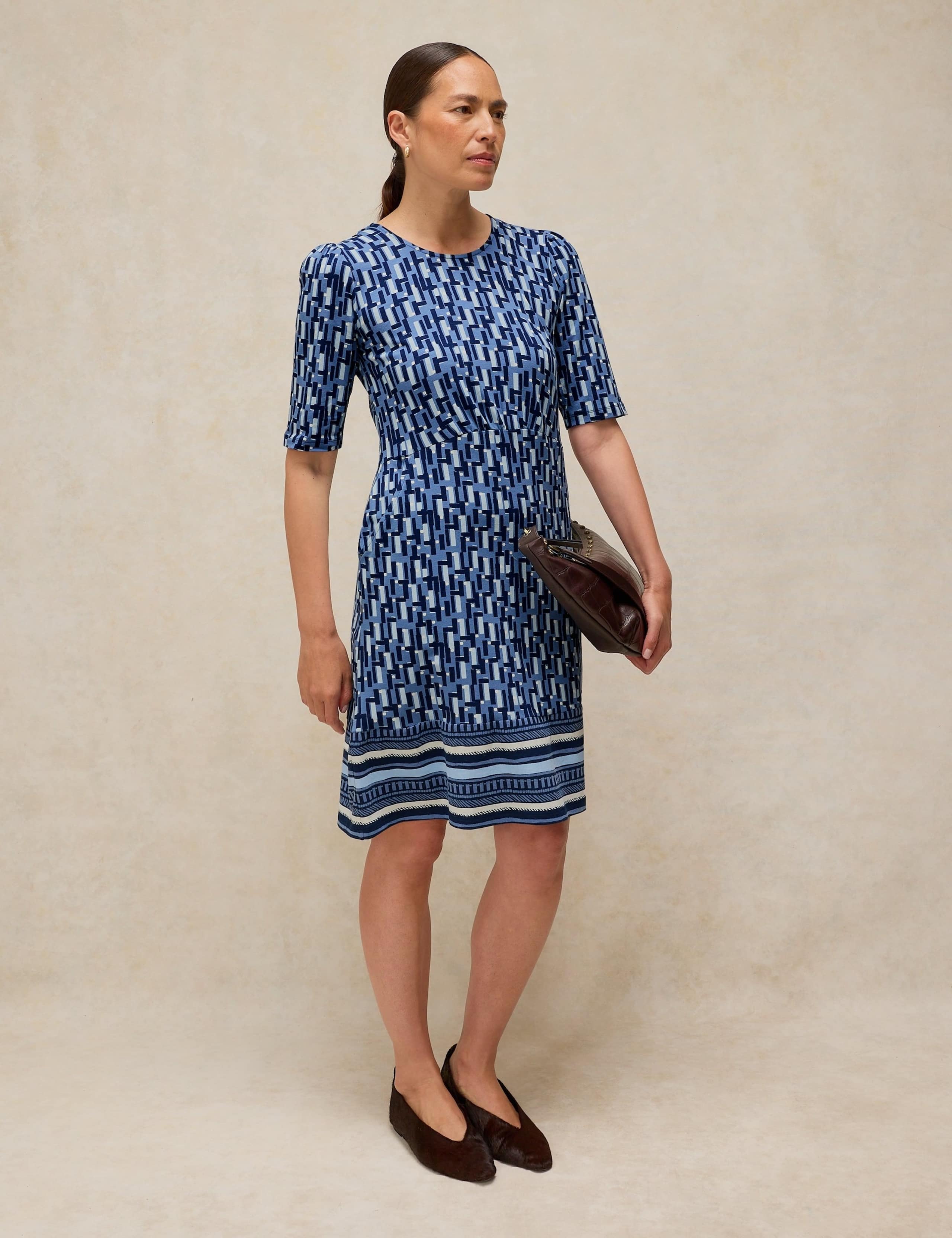 Cotton Rich Jersey Printed Waisted Dress