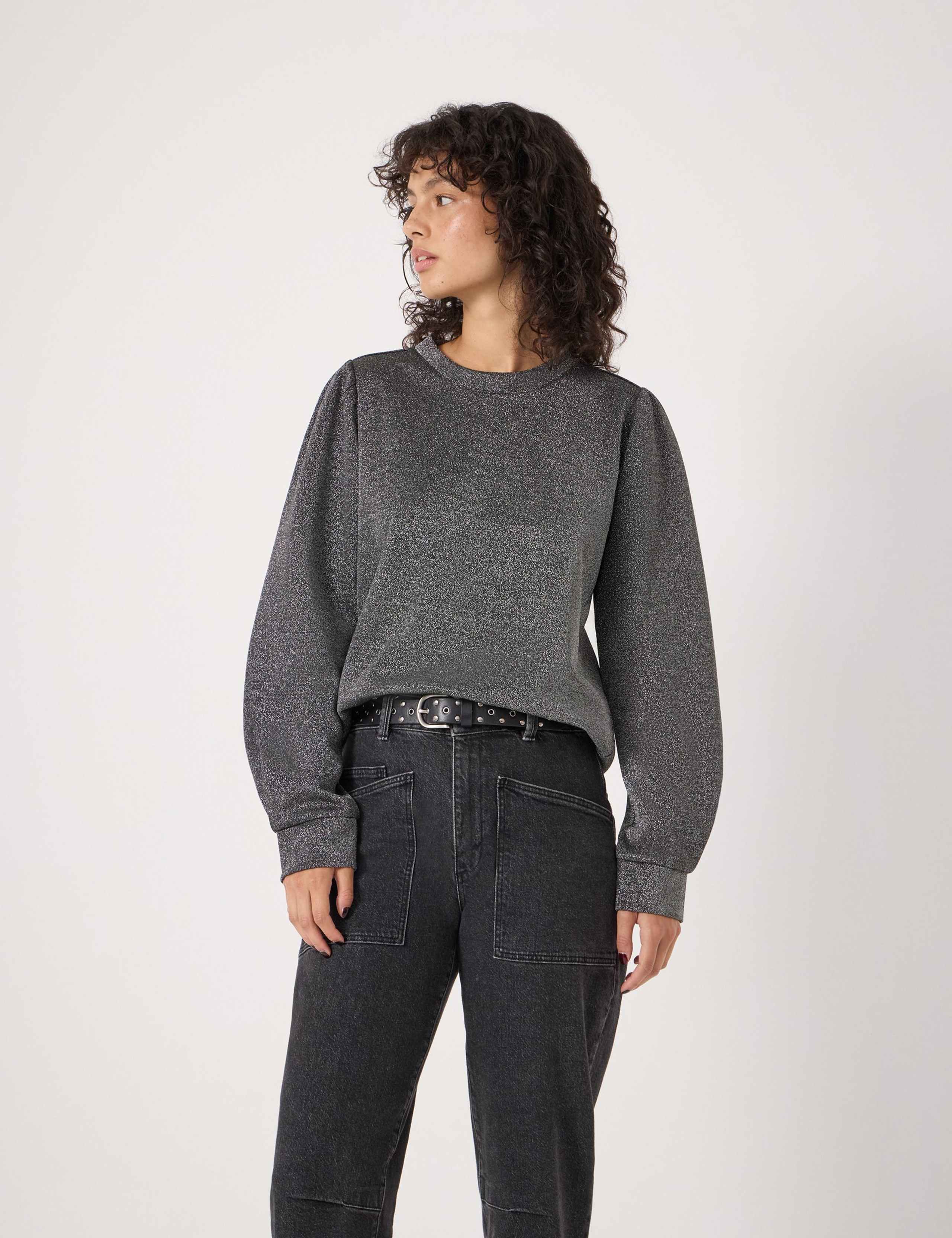 Jersey Metallic Puff Sleeve Top