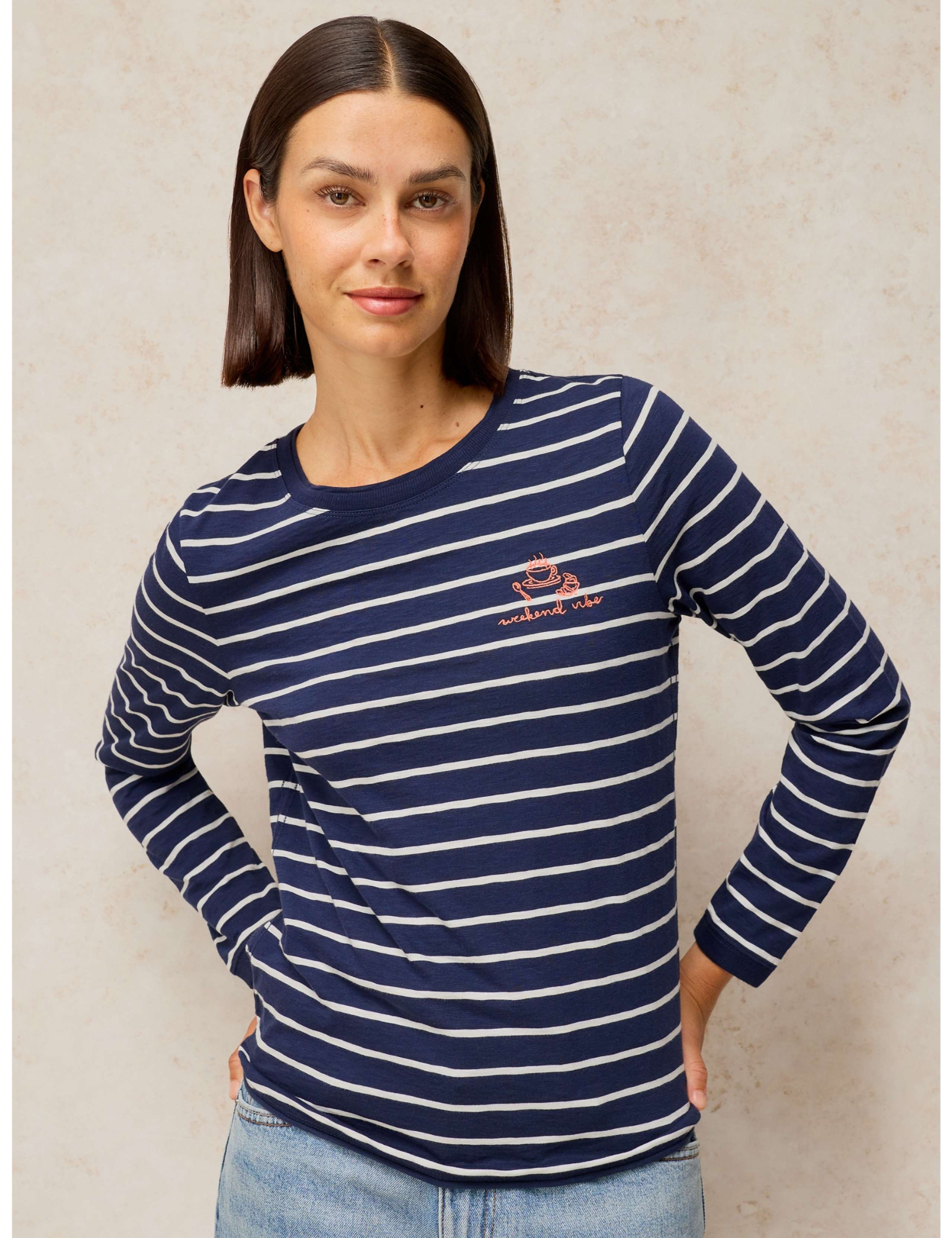 Pure Cotton Striped Slogan T-Shirt