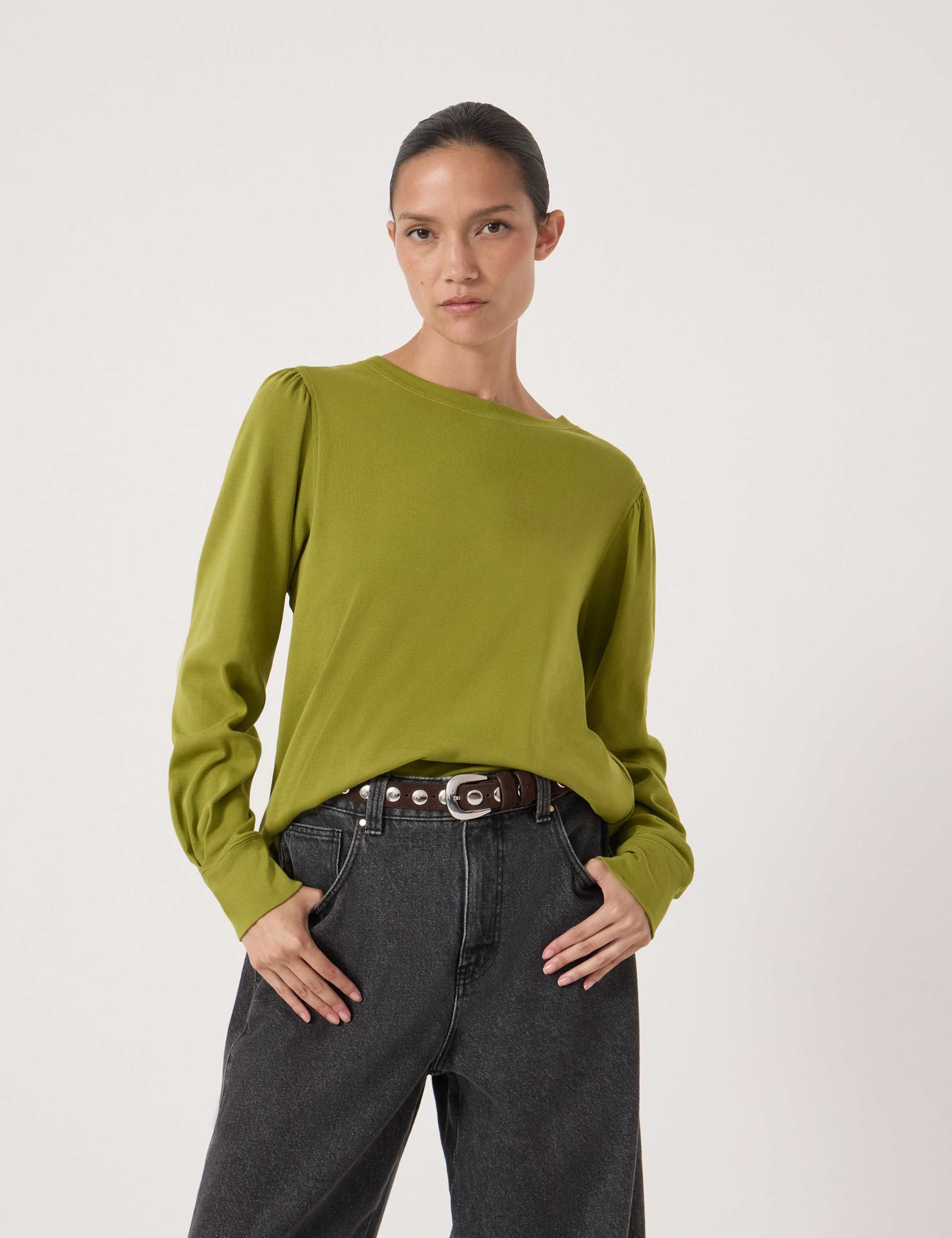 Pure Cotton Jersey Puff Sleeve Top