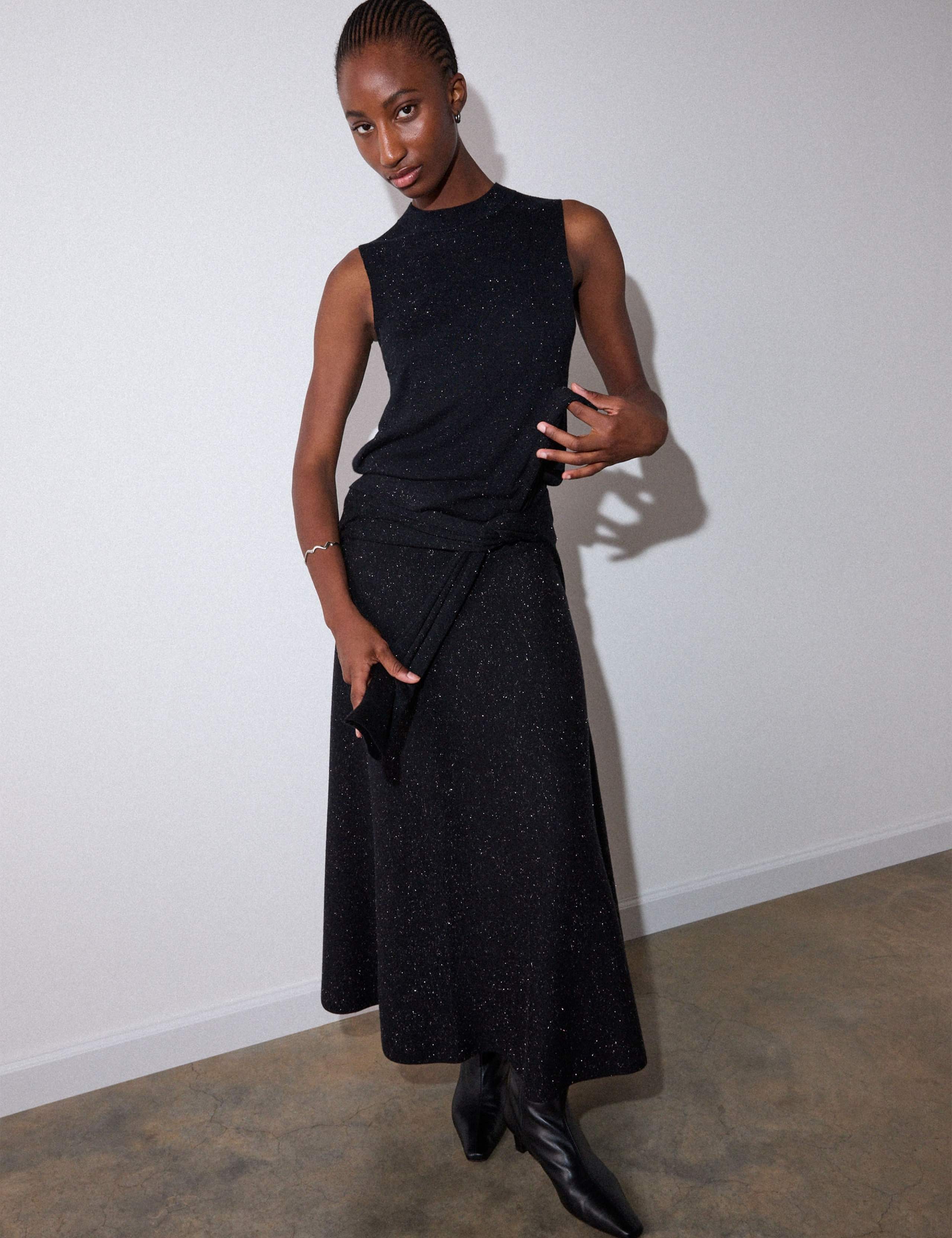 Sparkly Knitted Midi A-Line Skirt