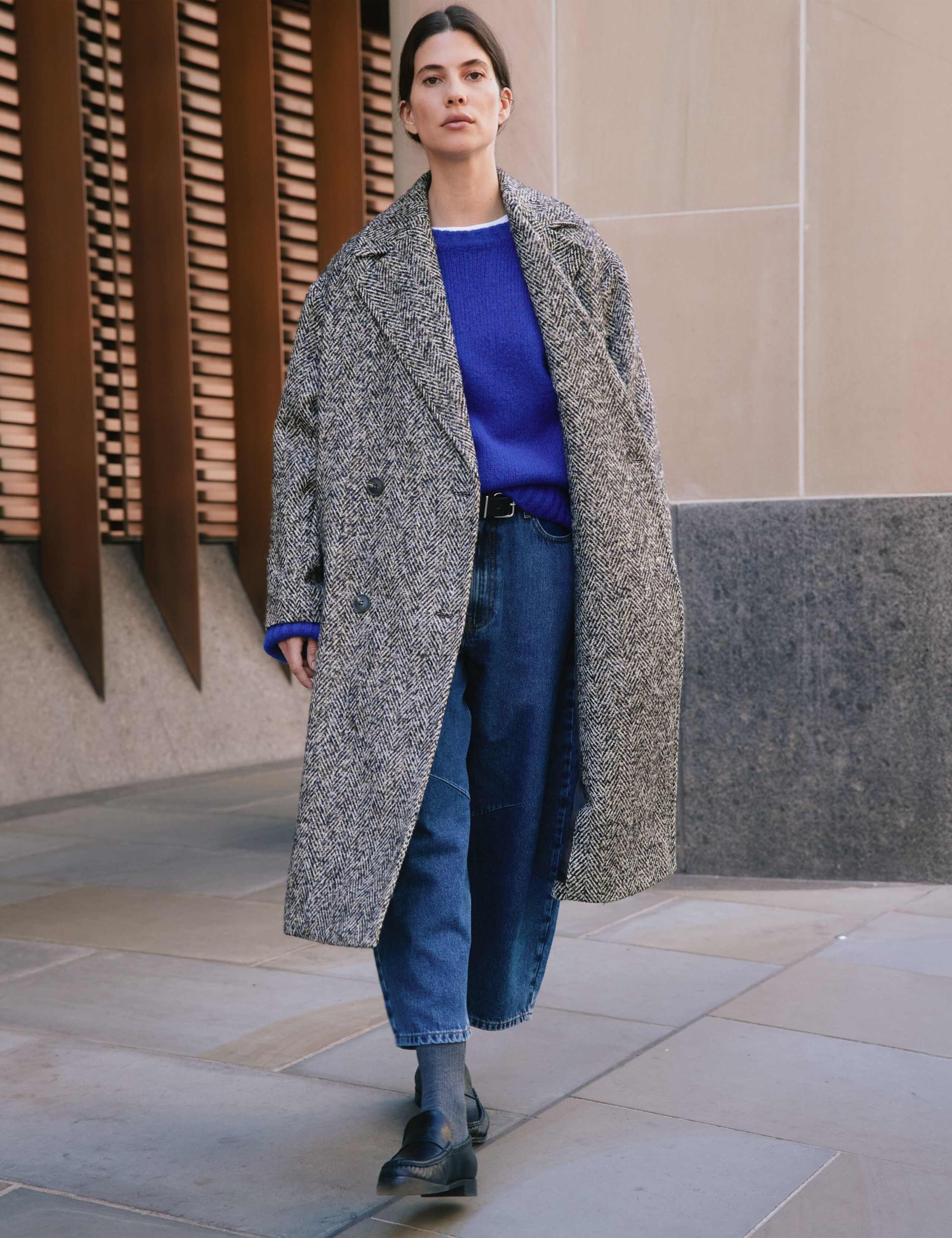Tweed Herringbone Oversized Longline Coat