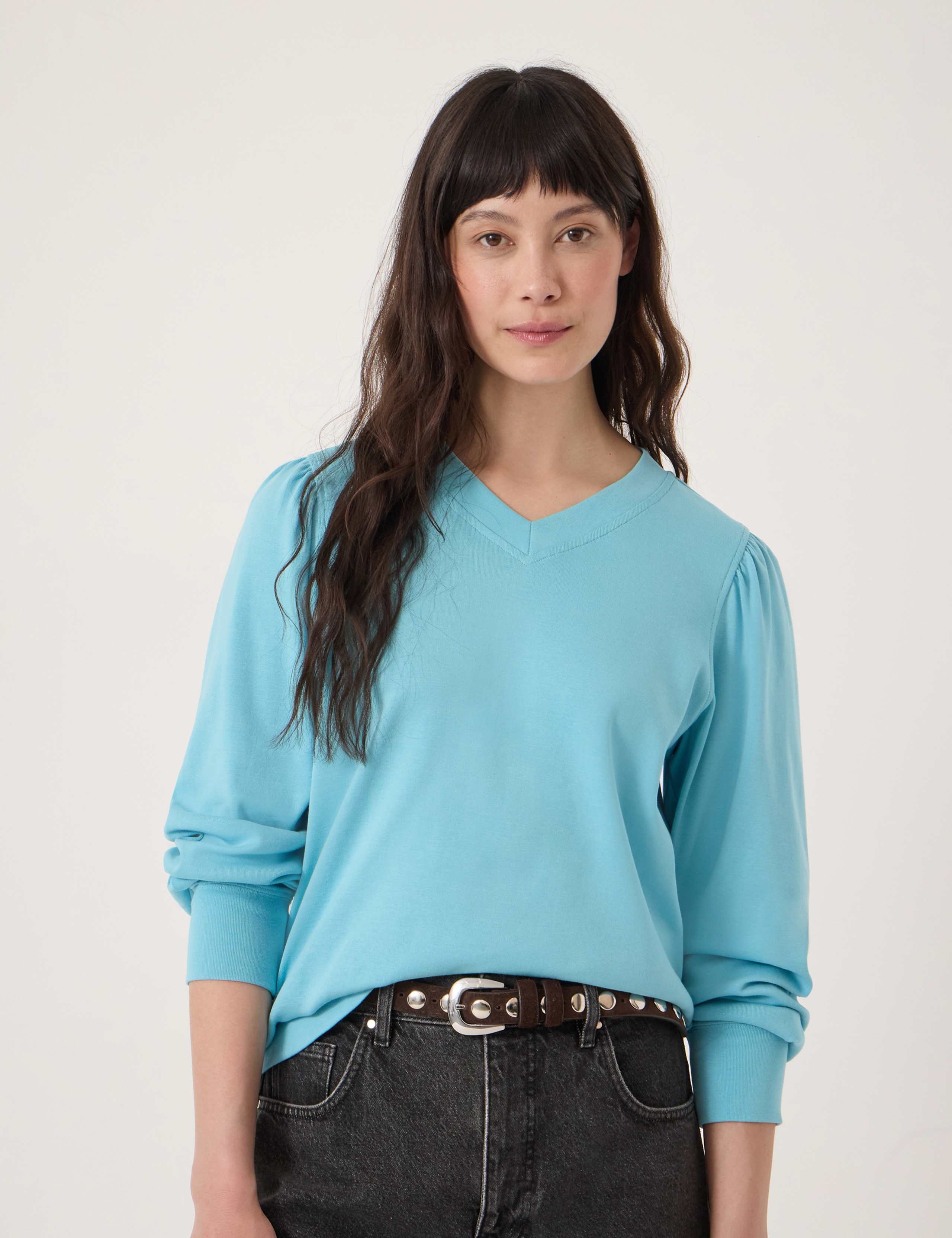 Pure Cotton V-Neck Puff Sleeve Top