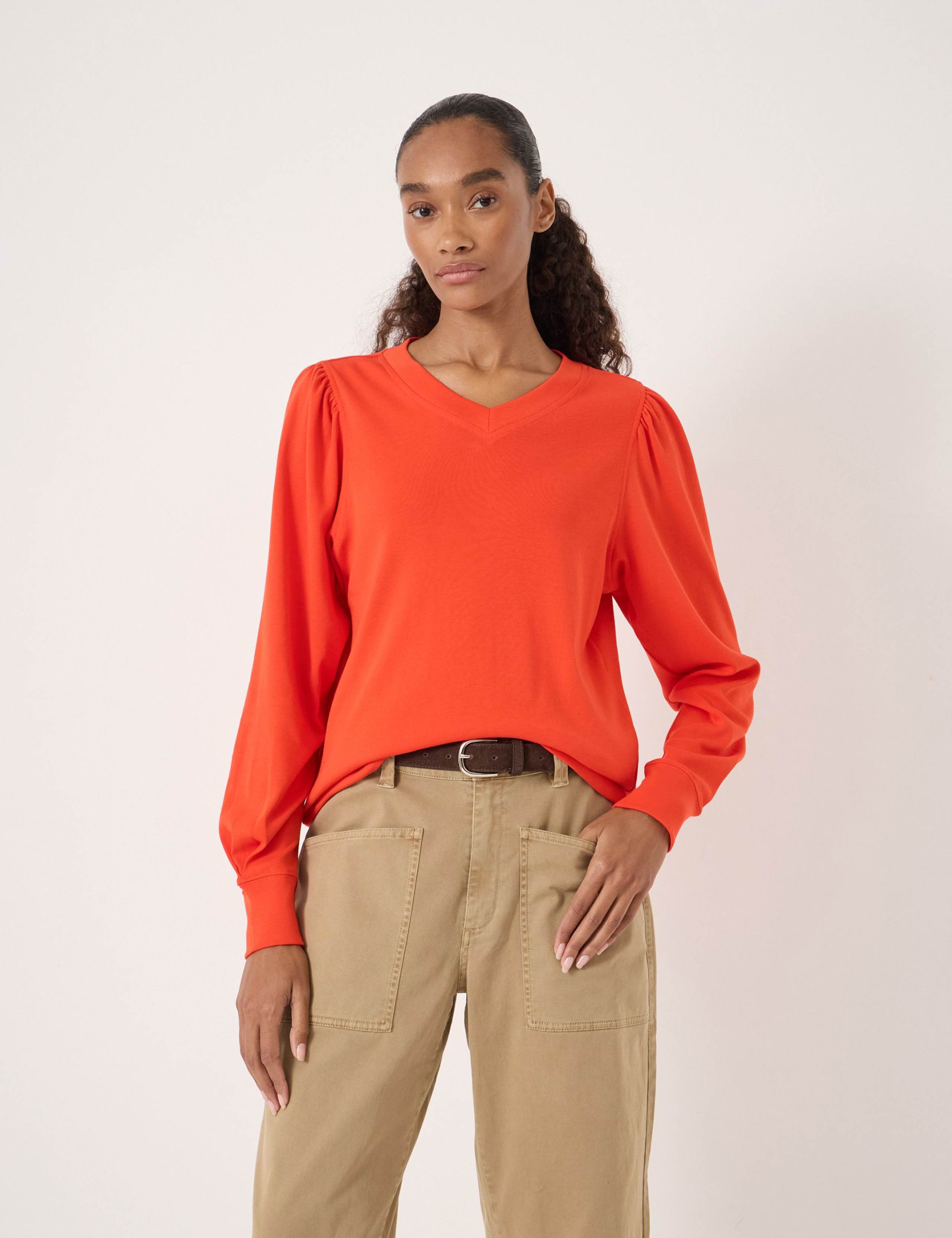 Pure Cotton V-Neck Puff Sleeve Top