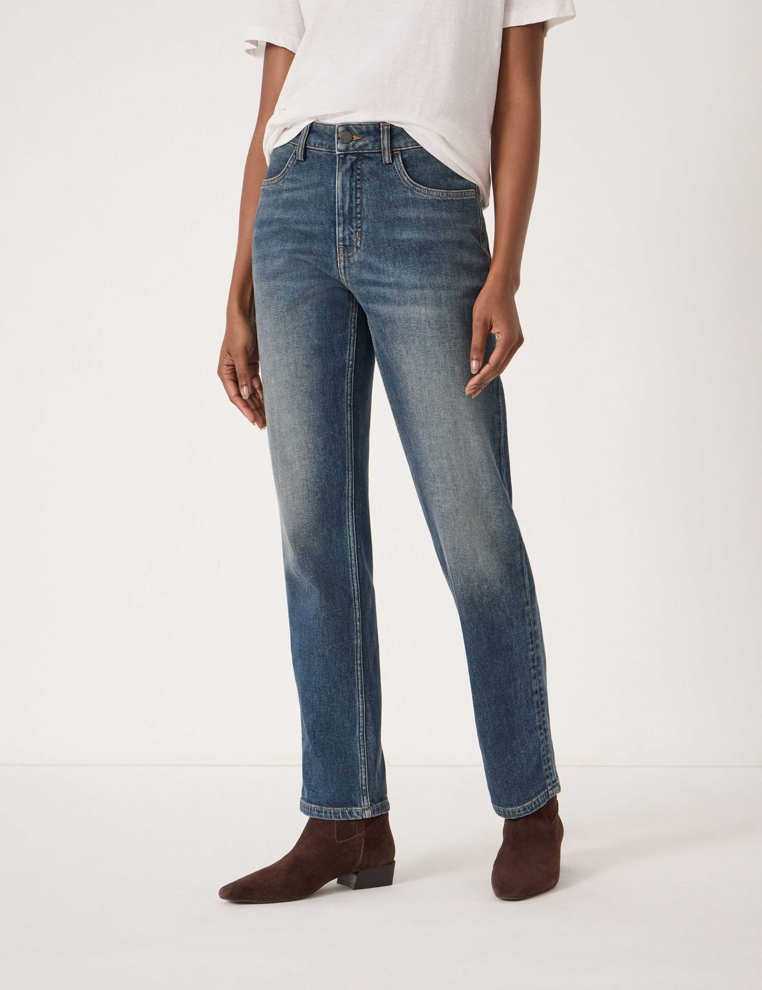 Mid Rise Straight Leg Turn Up Jeans