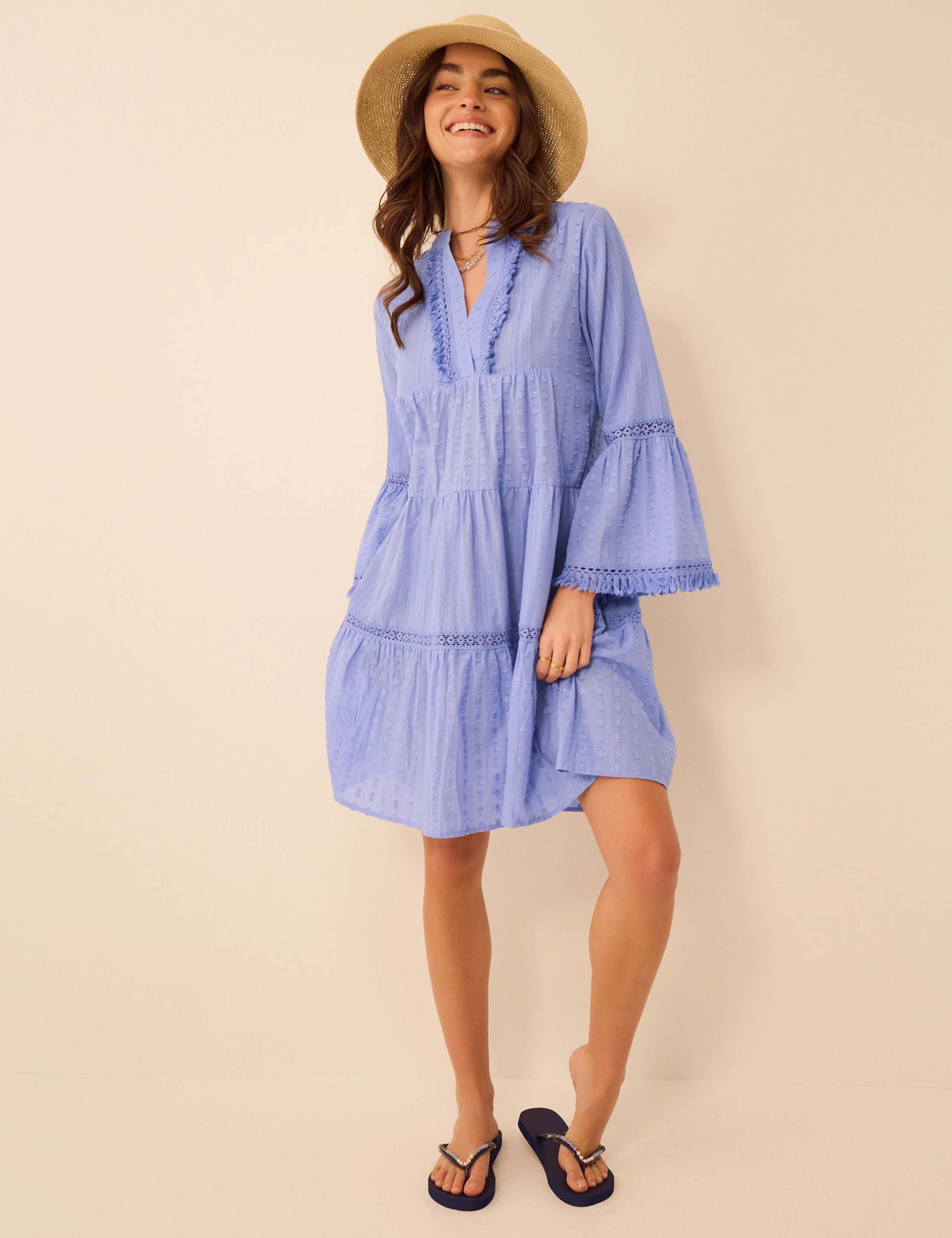 Cotton Rich Flute Sleeve Beach Dress
