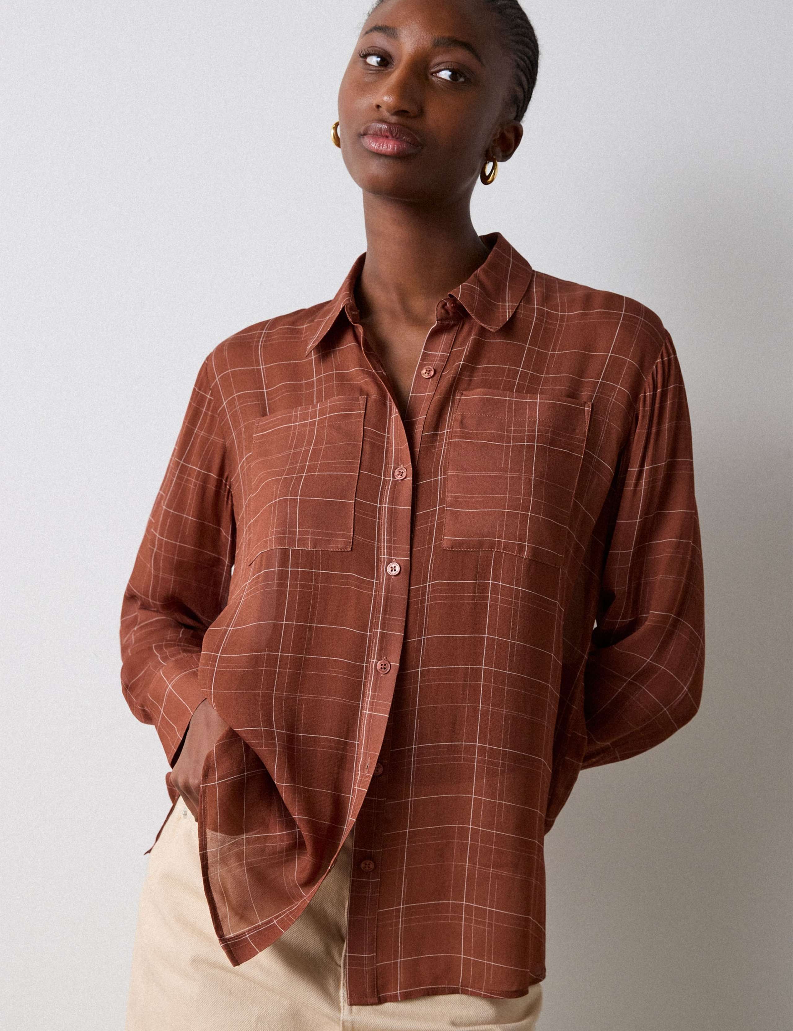 Sheer Checked Collared Button Through Shirt