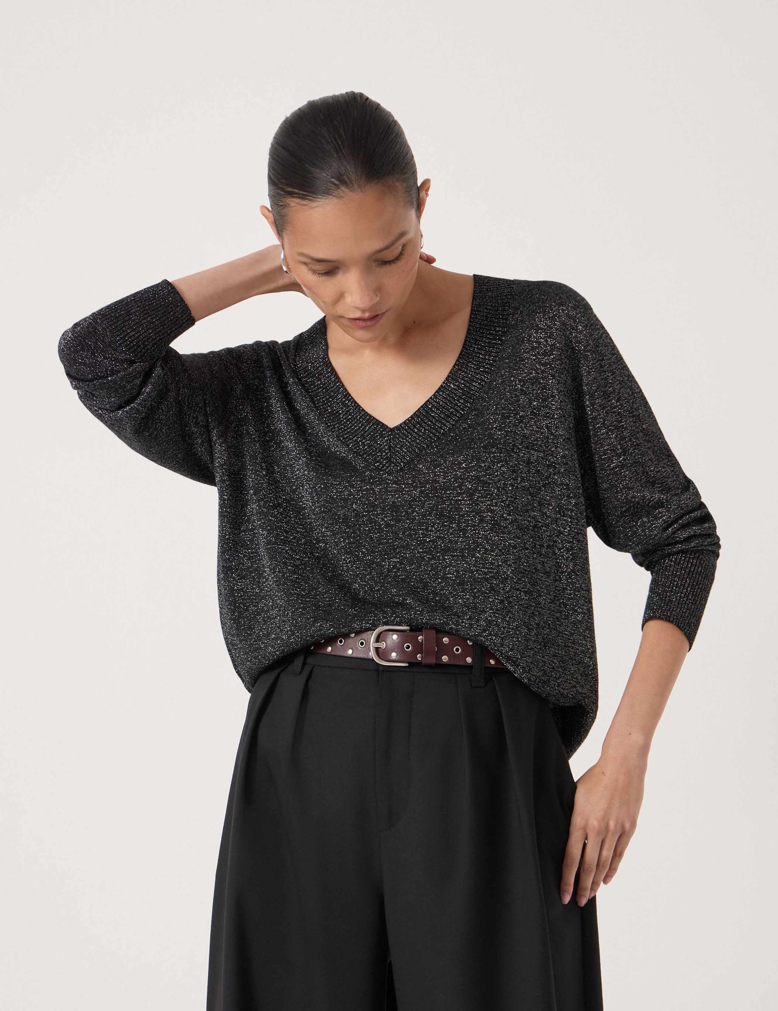 V-Neck Metallic Jumper