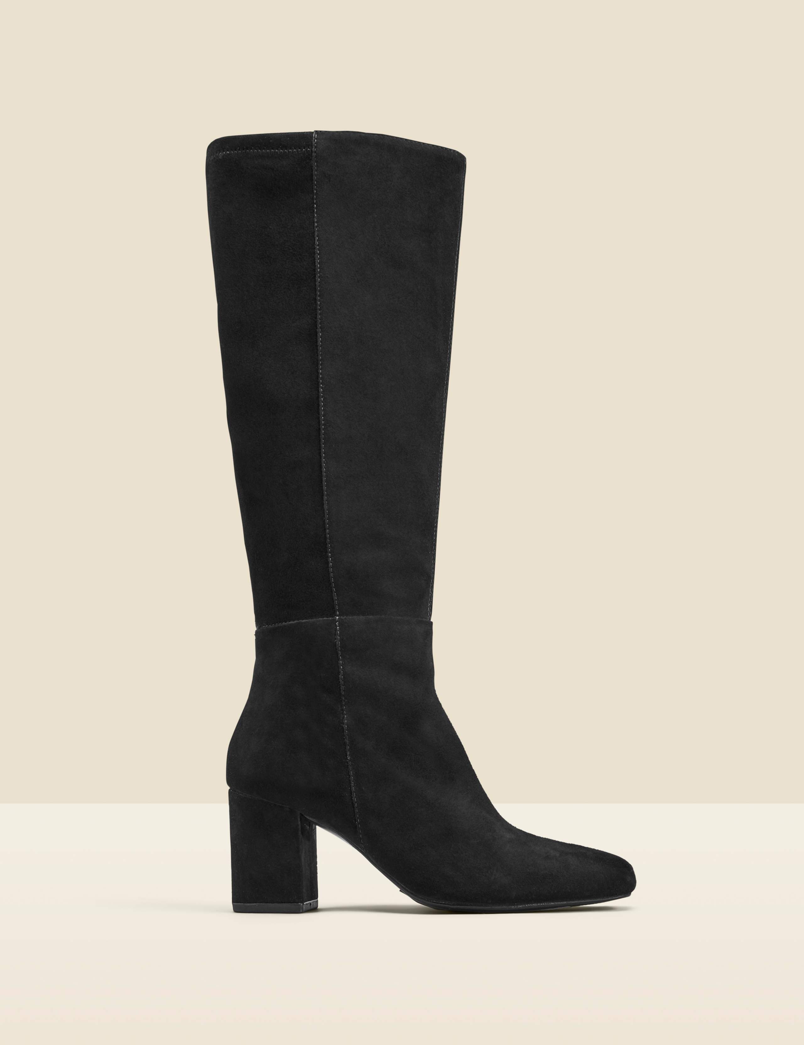 Suede Block Heel Knee High Boots