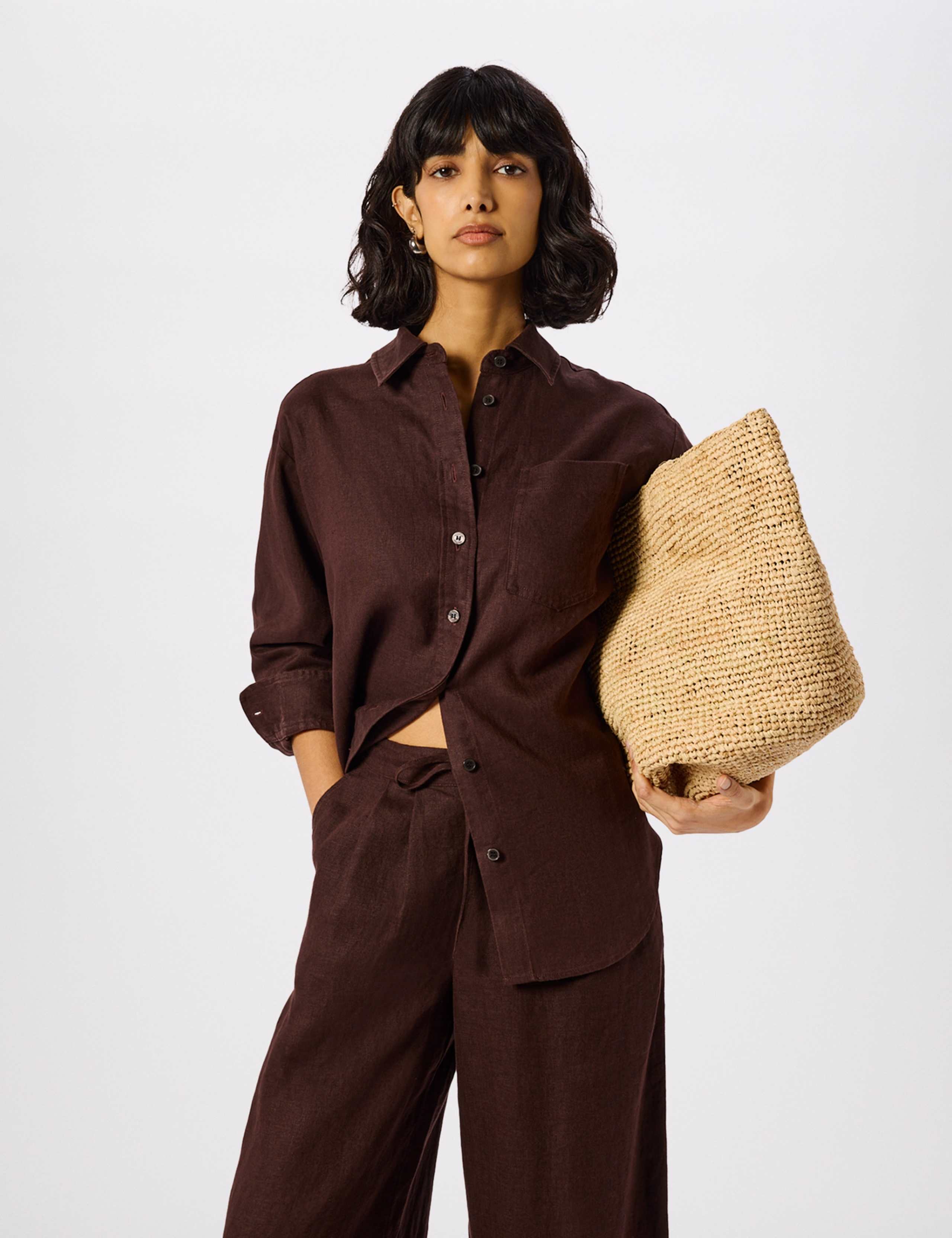 Pure Linen Collared Relaxed Shirt