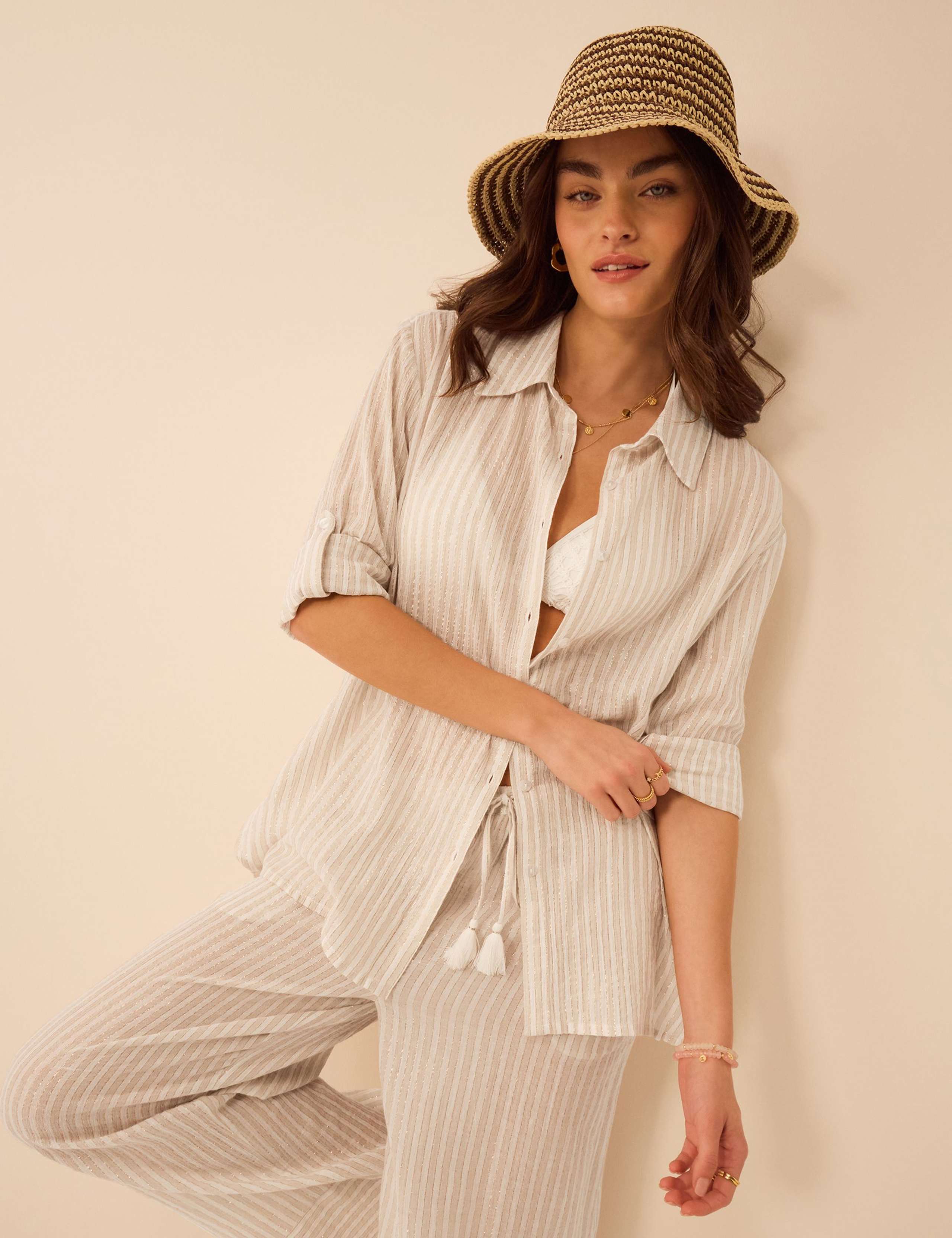 Cotton Rich Striped Relaxed Beach Shirt