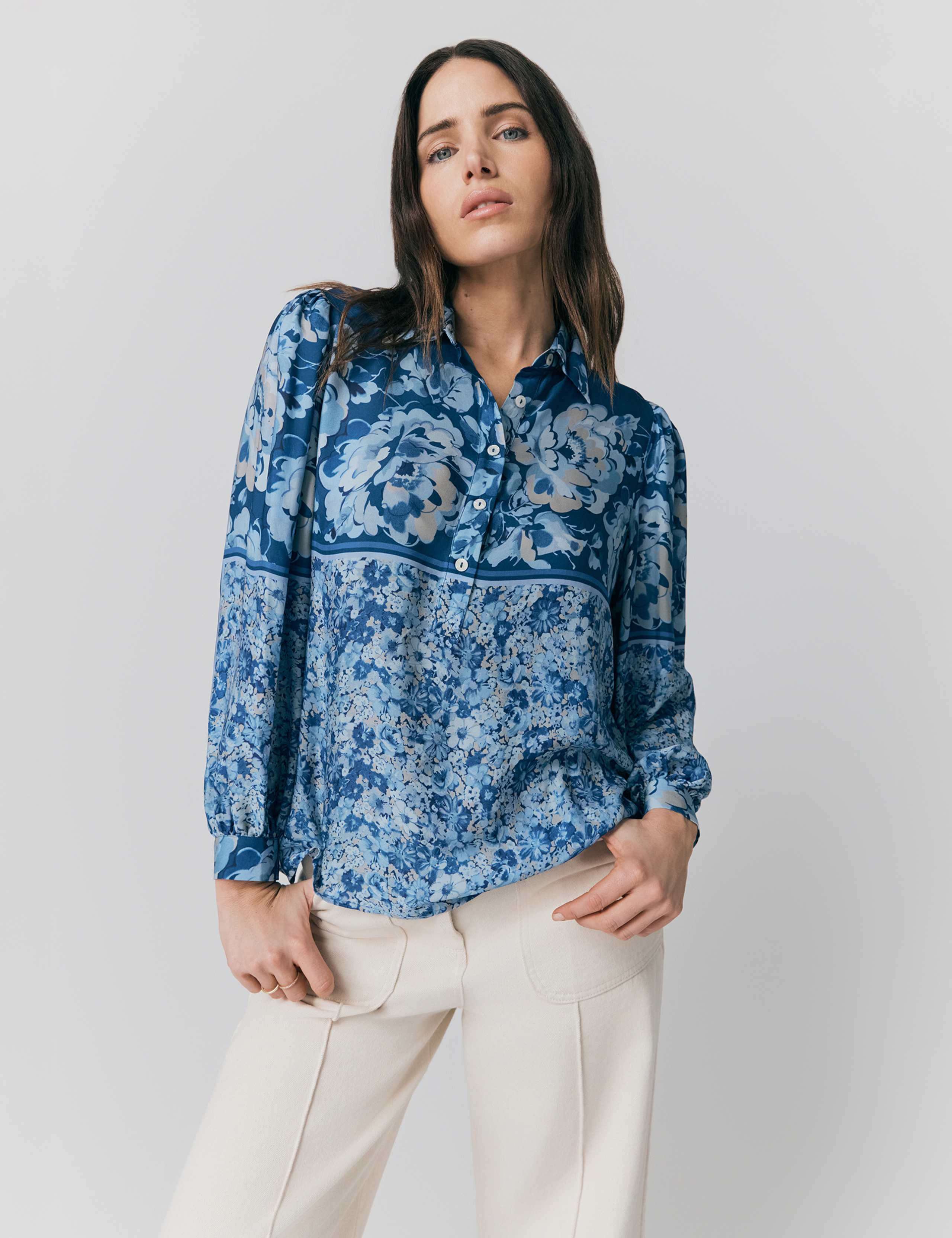 Collared Floral Button Detail Blouse