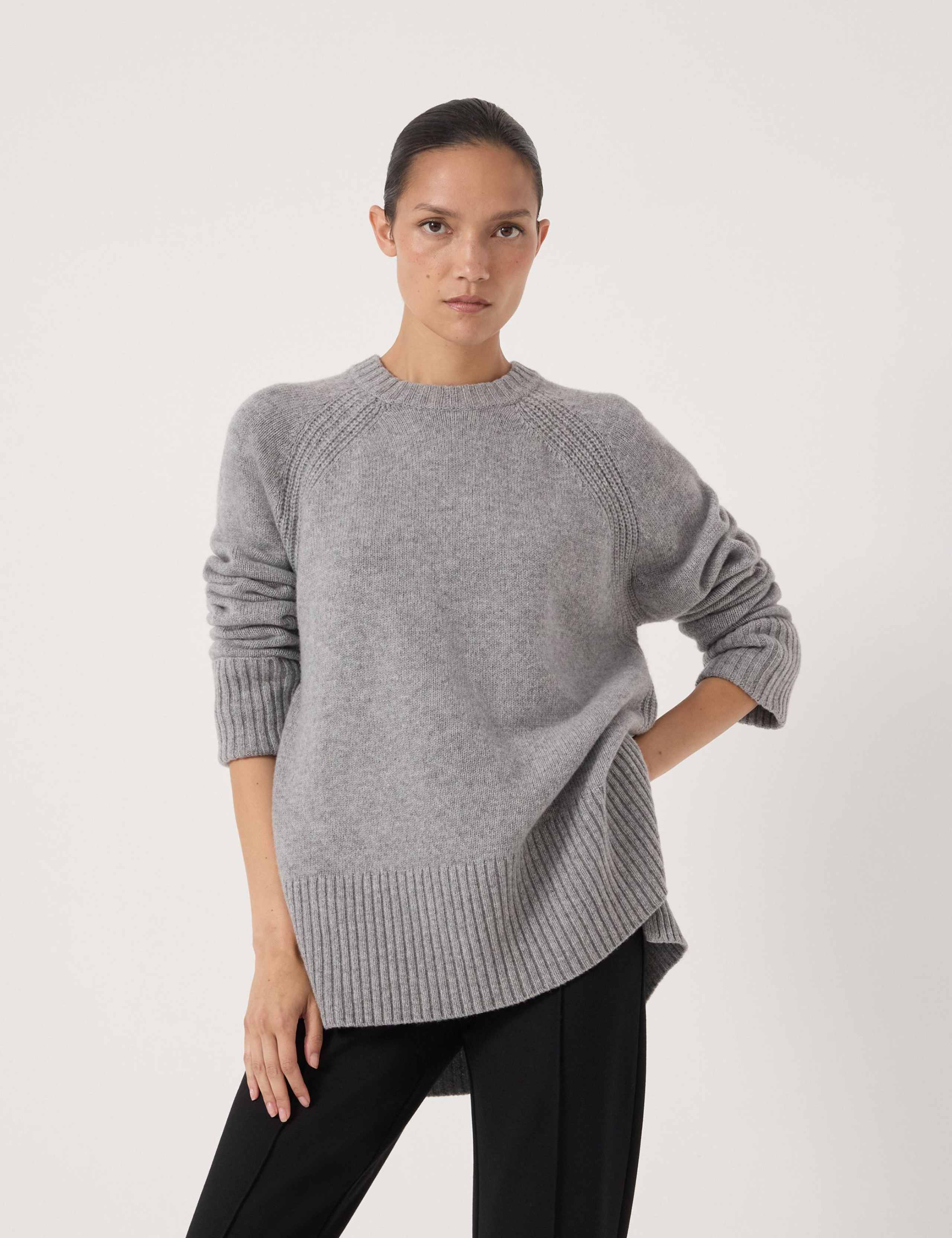 Pure Wool Textured Crew Neck Jumper