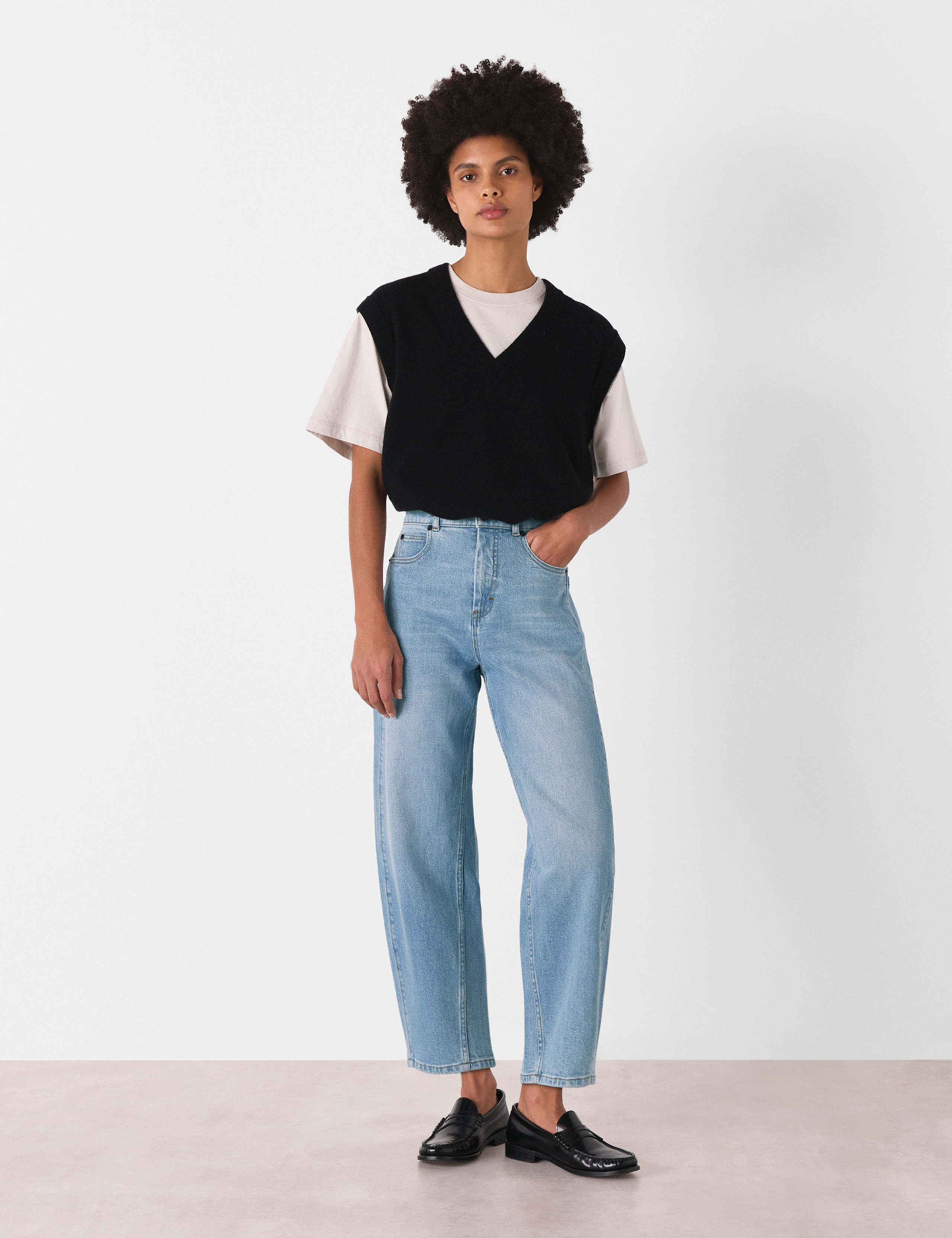 High Waisted Barrel Ankle Grazer Jeans