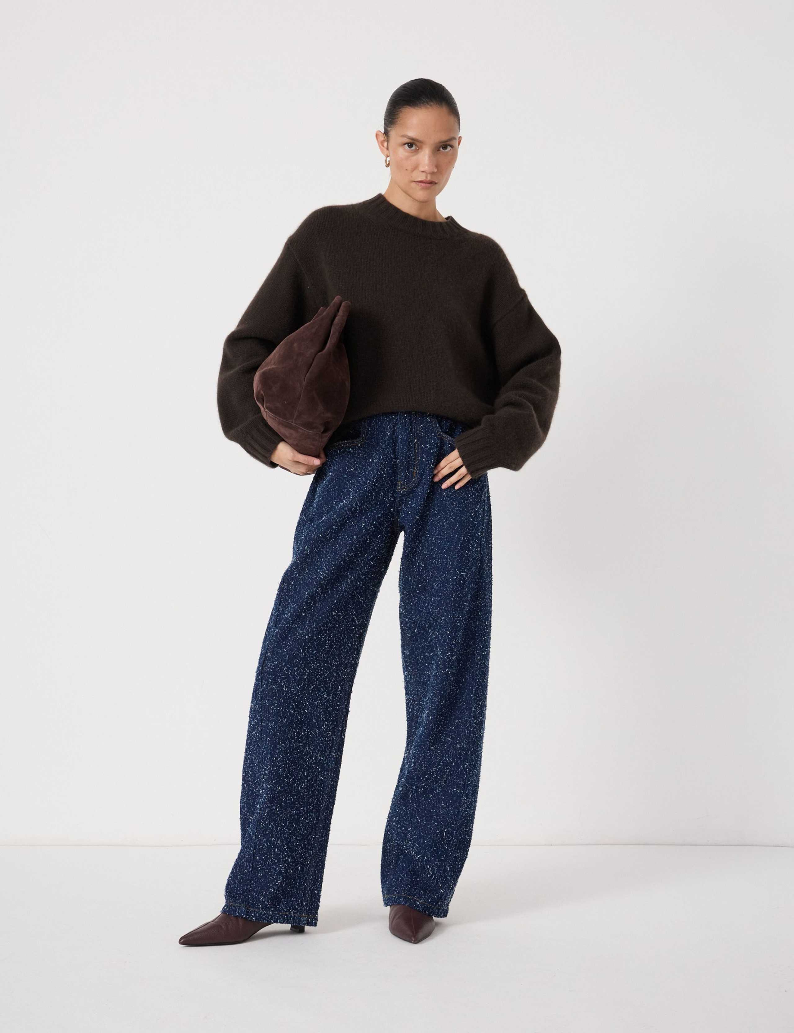 Textured Mid Rise Straight Leg Jeans