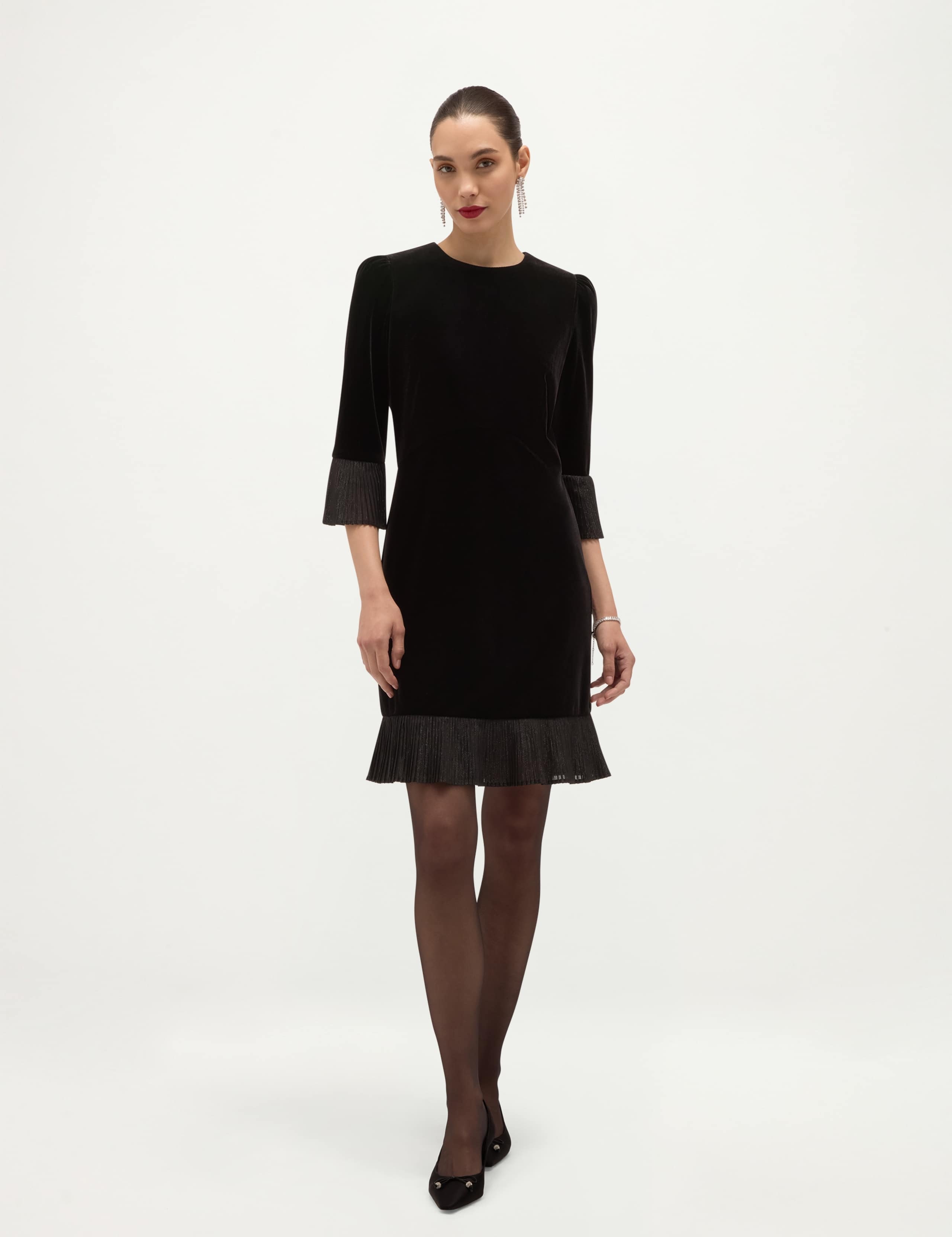 Velvet Metallic Puff Sleeve Mini Dress