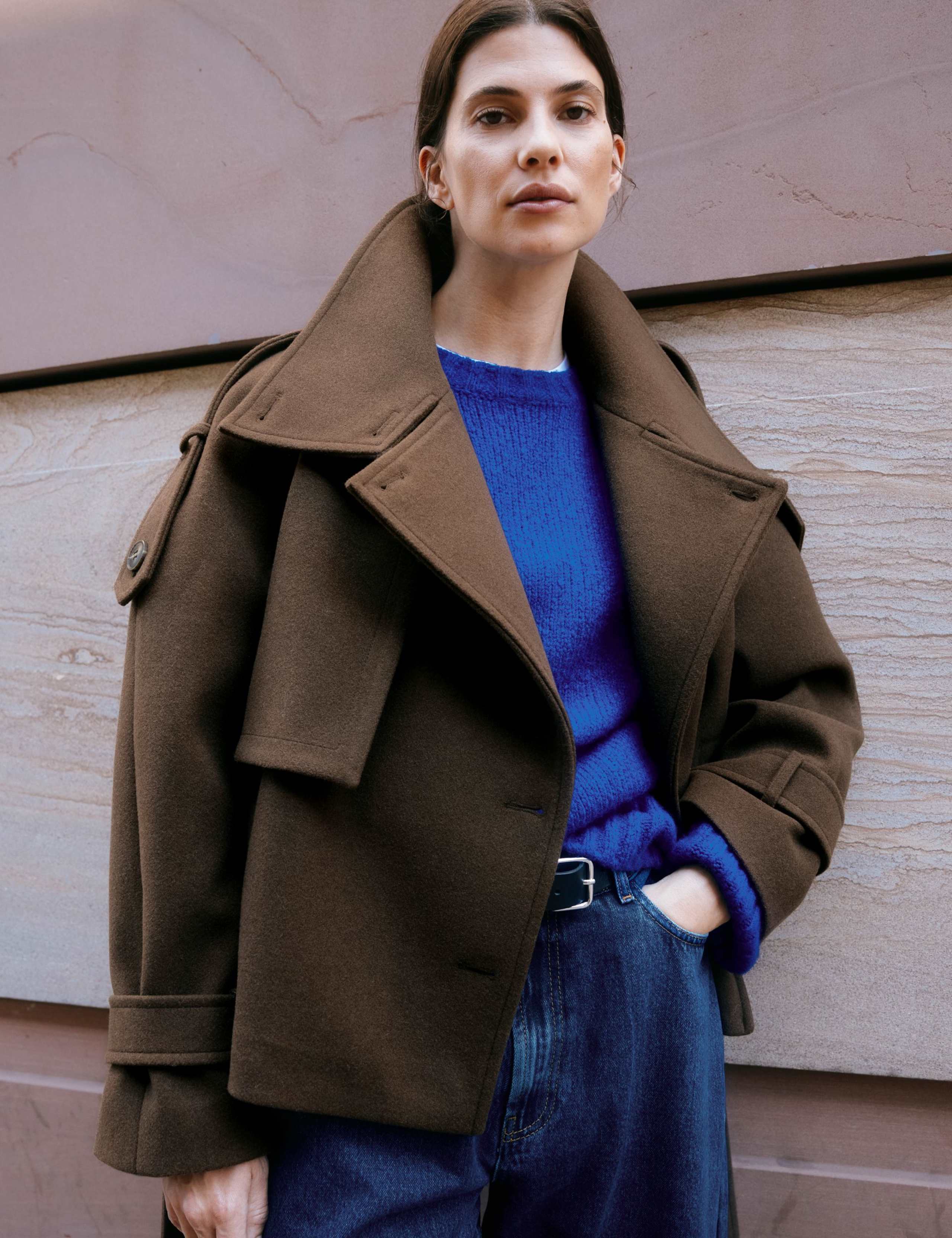Funnel Neck Belted Short Jacket