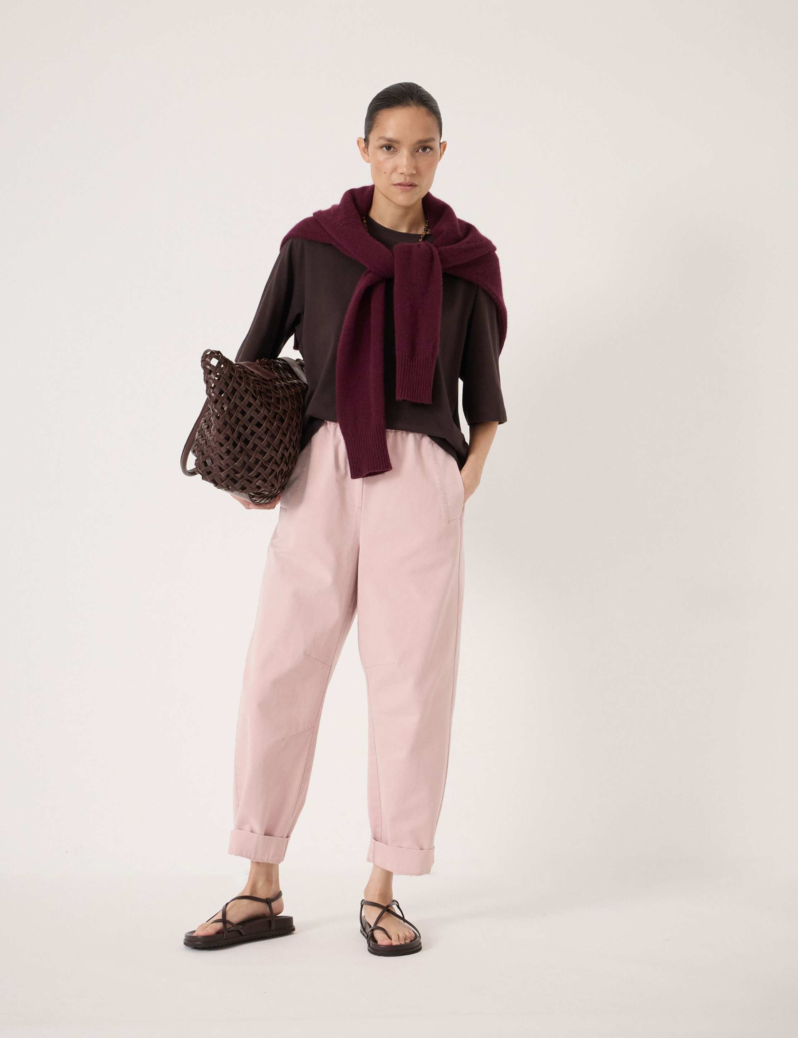 Pure Cotton Barrel Leg Cropped Trousers