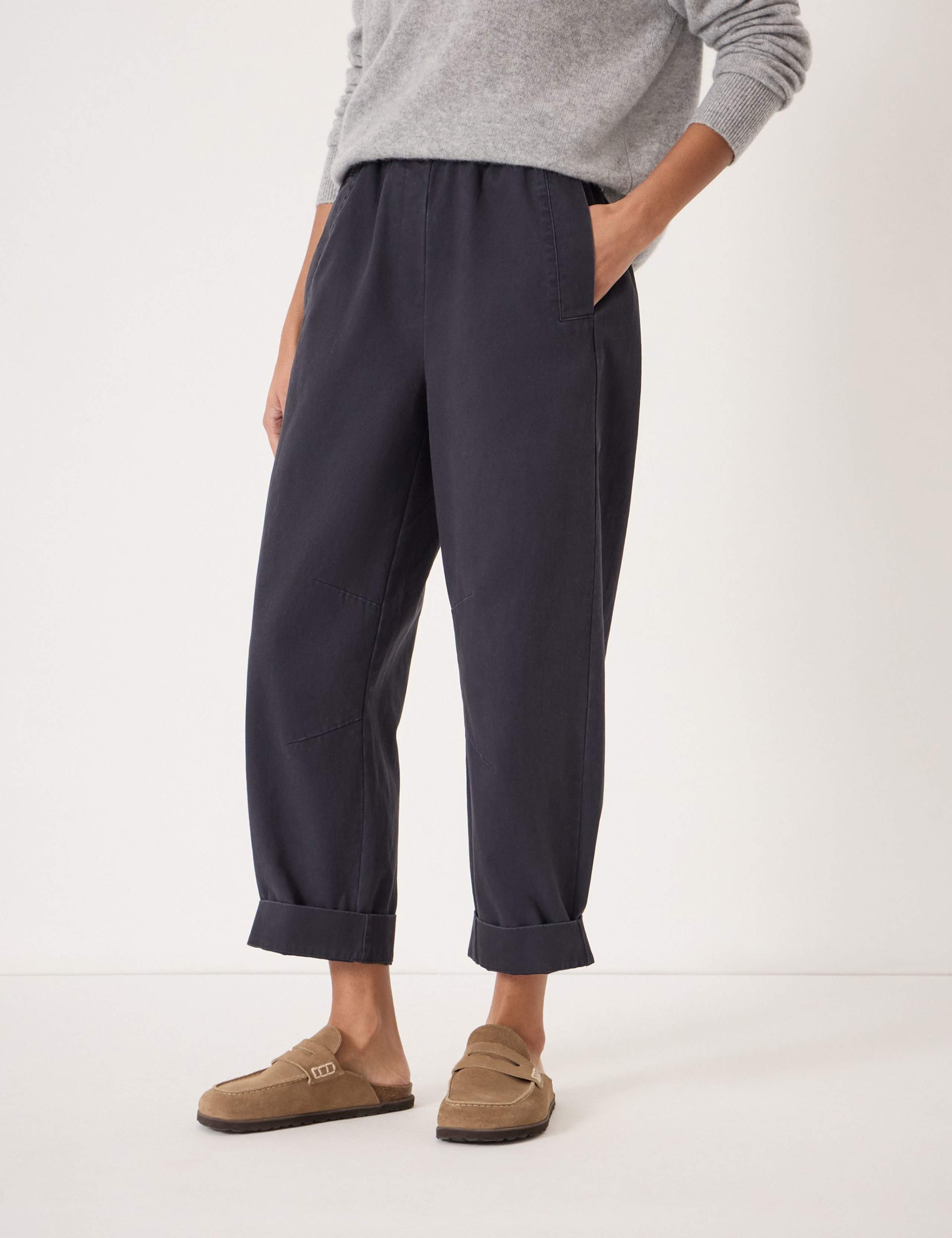 Pure Cotton Barrel Leg Cropped Trousers