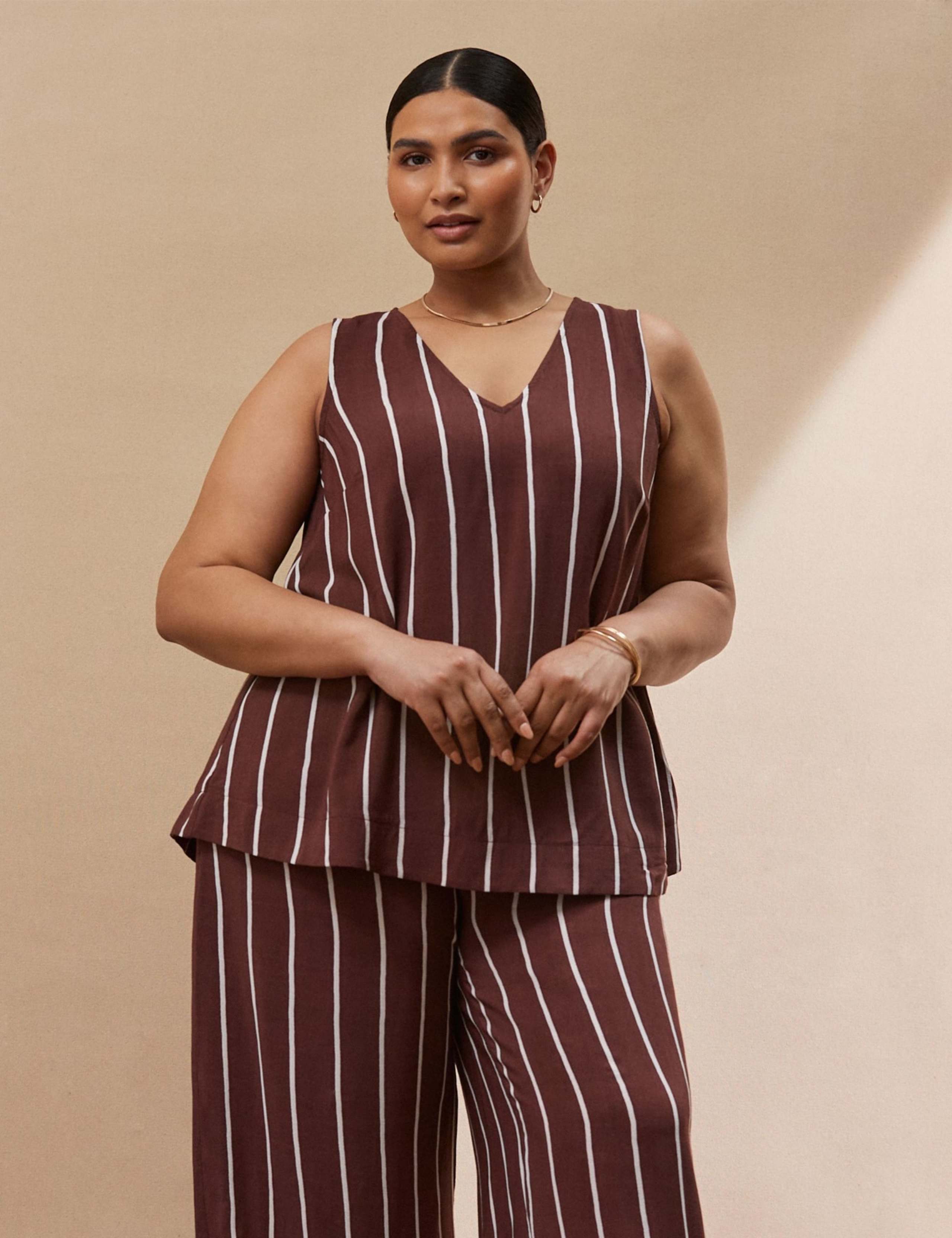 Brown Stripe V Neck Top