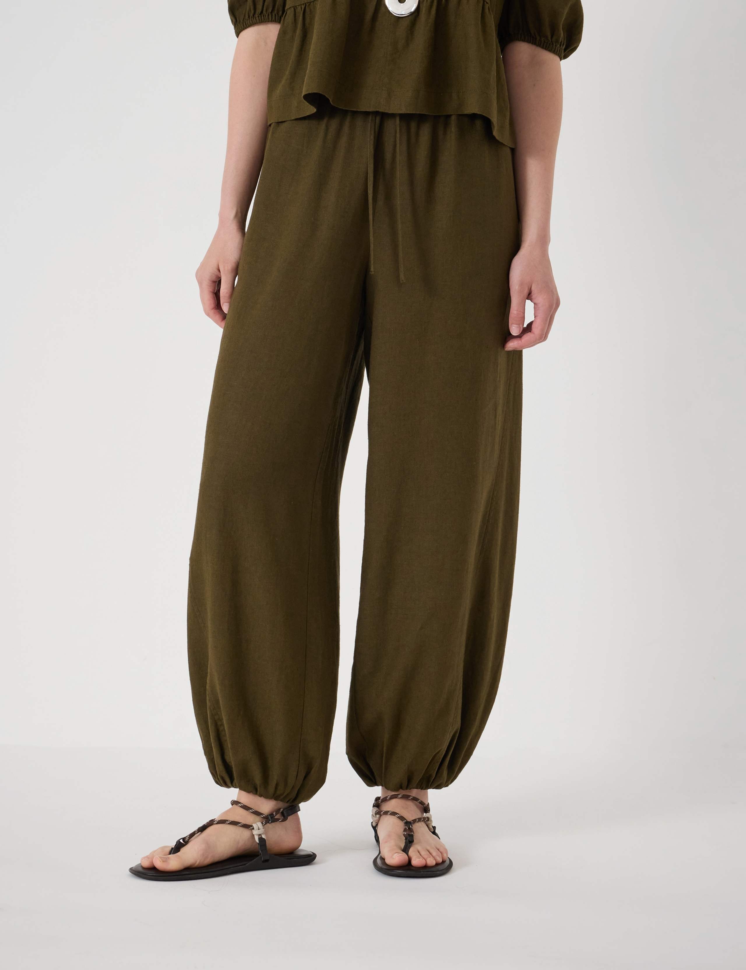 Linen Rich Barrel Leg Beach Trousers