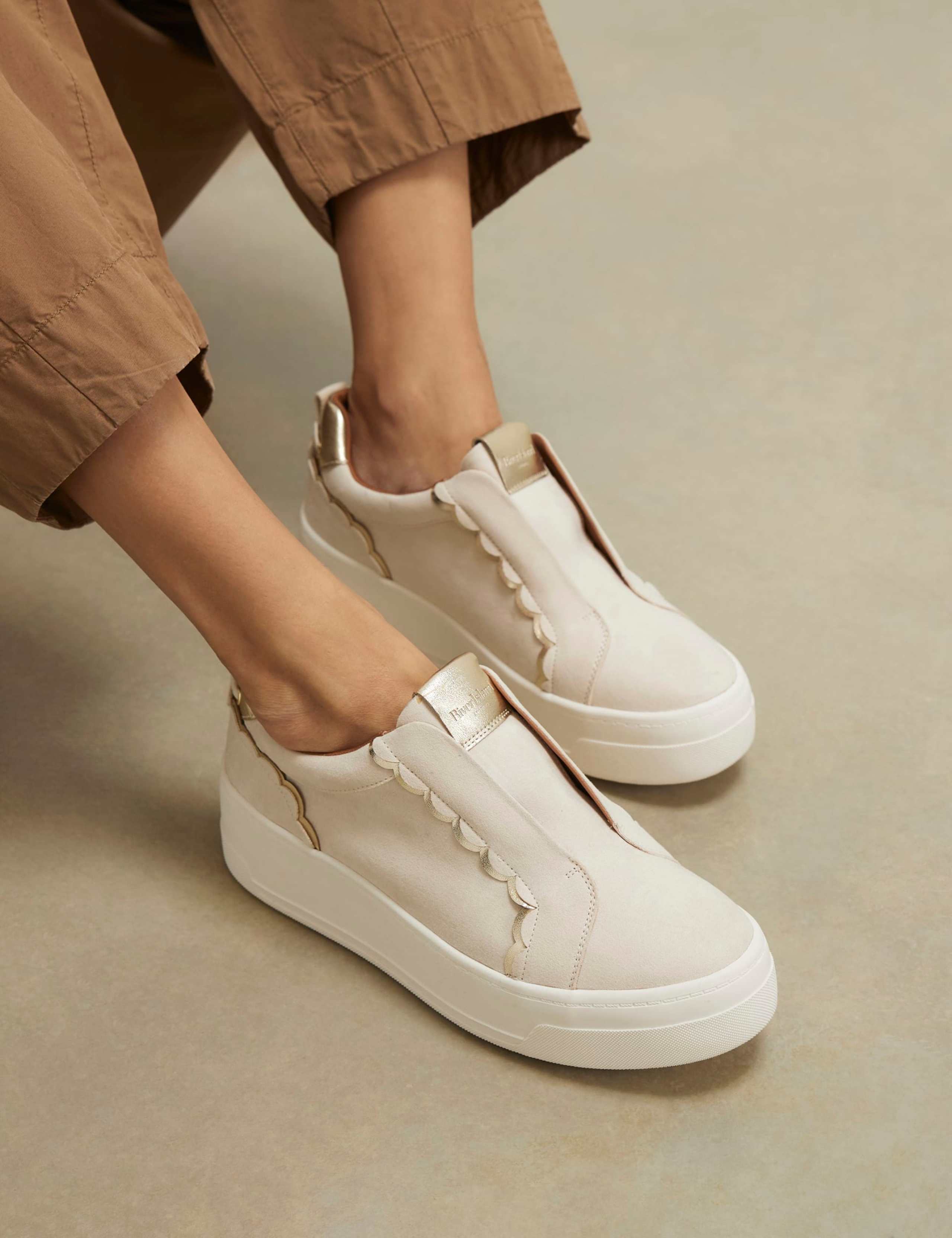 Metallic Scallop Trim Slip On Flatform Trainers