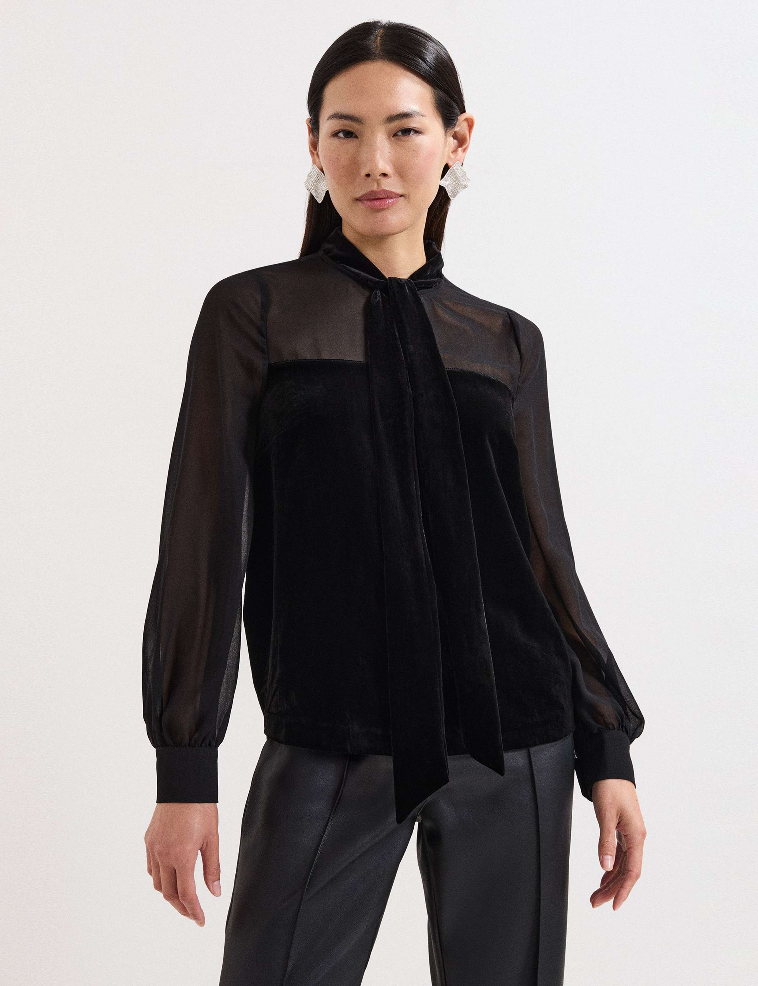 Velvet Tie Neck Blouse