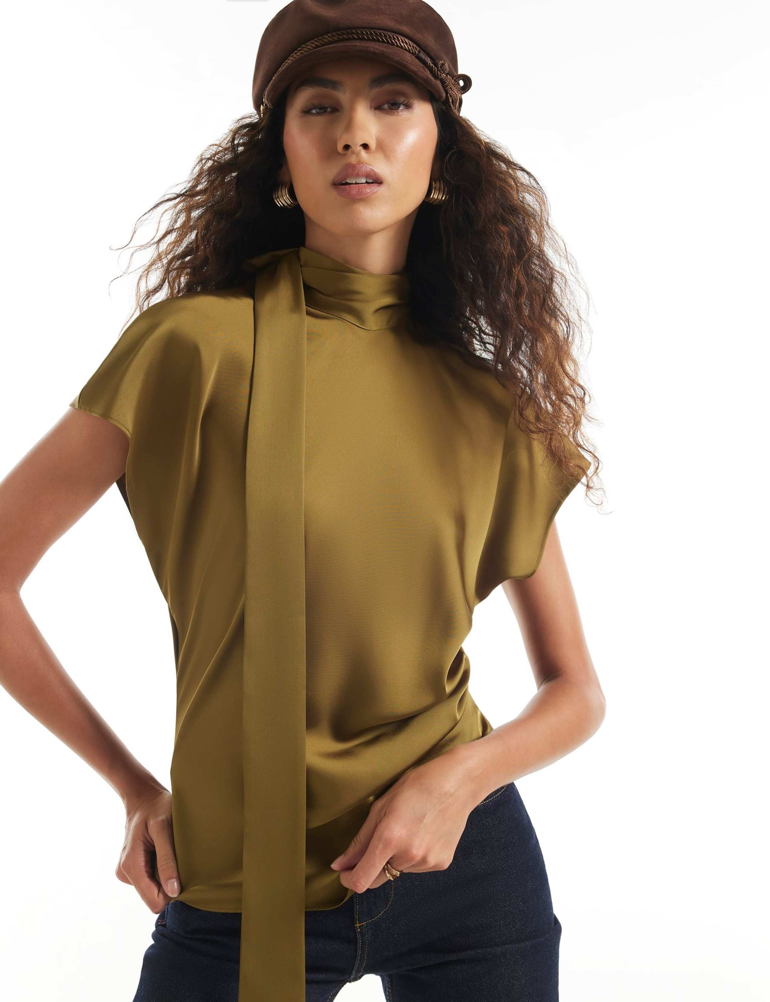 Satin Draped Tie Neck Top