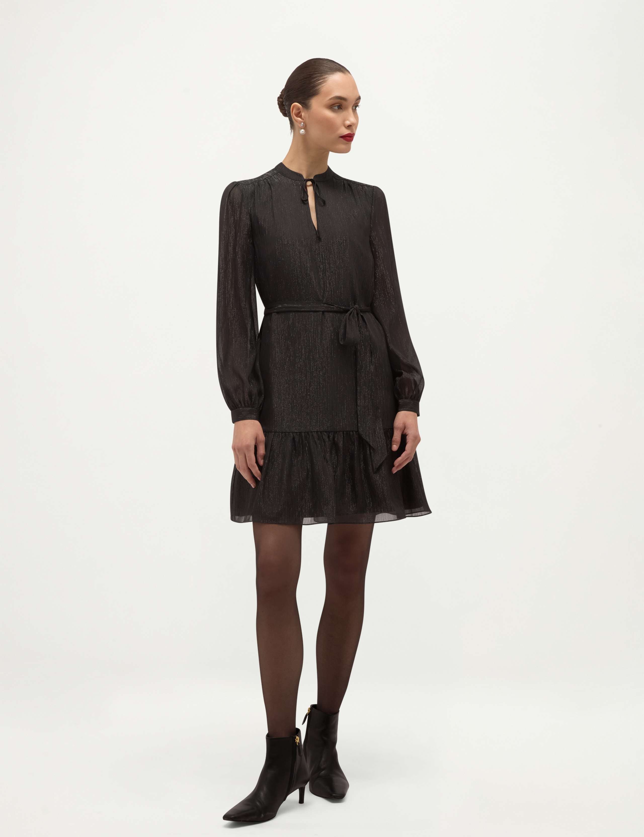 Textured Crew Neck Long Sleeve Mini Dress