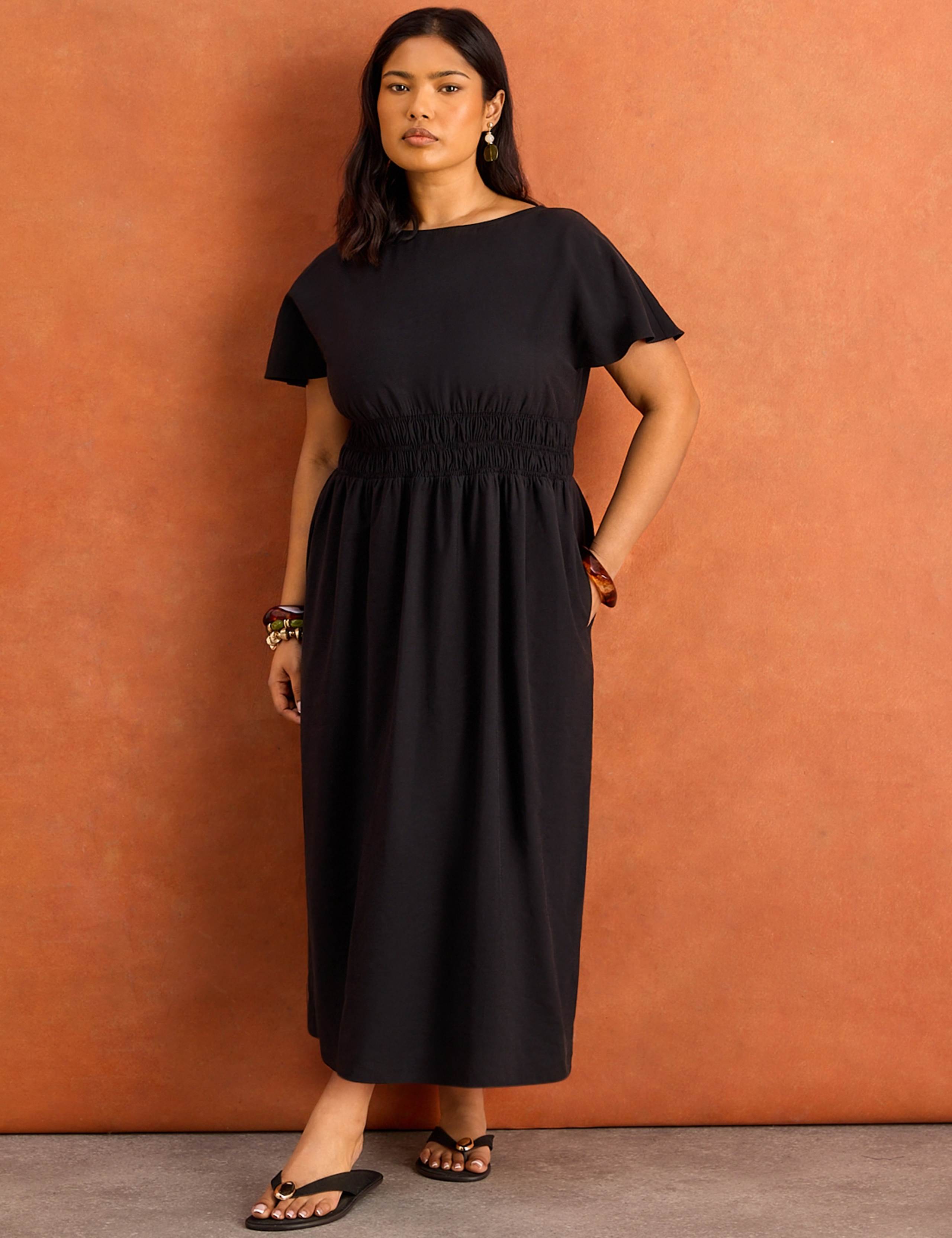 Slash Neck Midaxi Waisted Dress