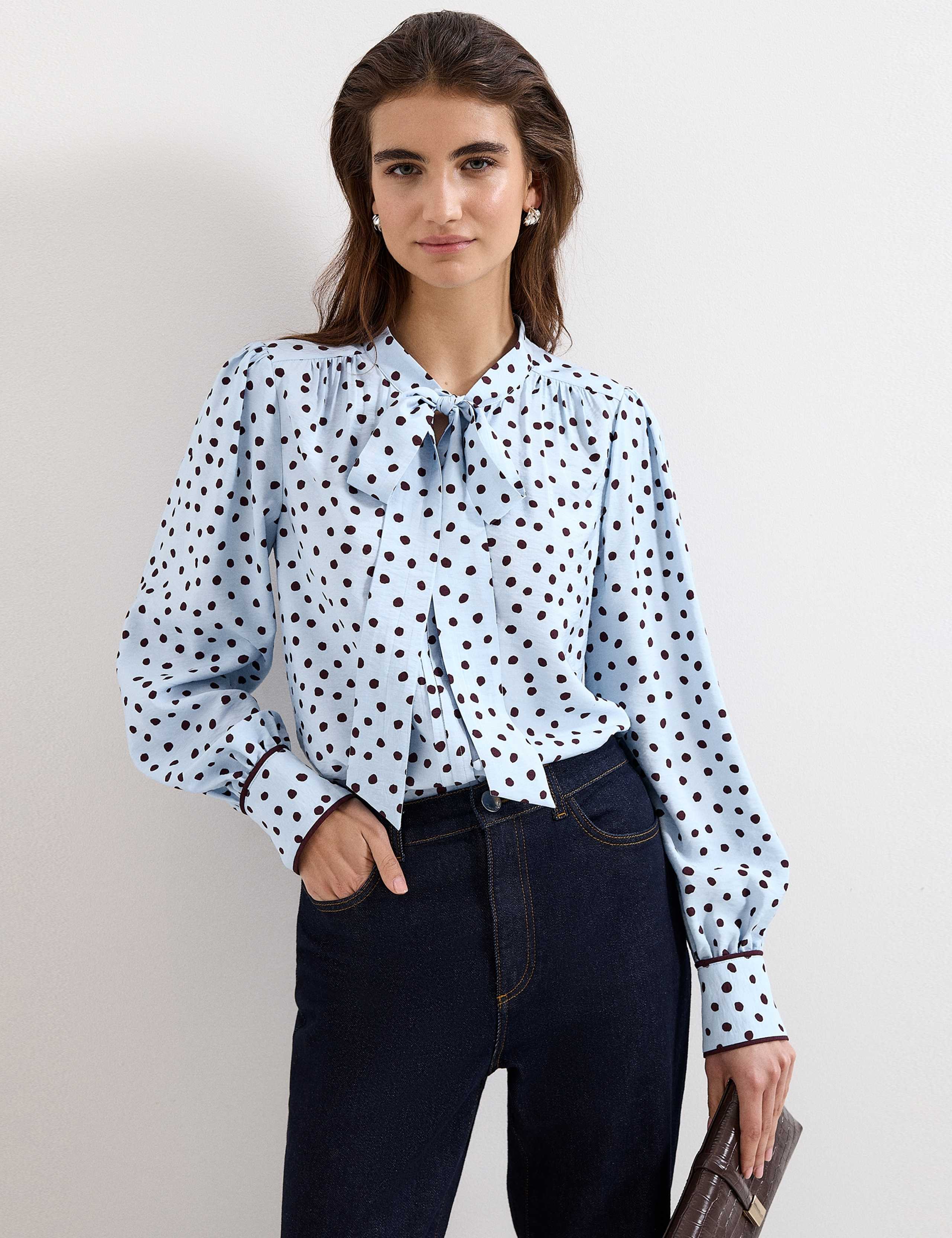 Polka Dot Tie Neck Blouse