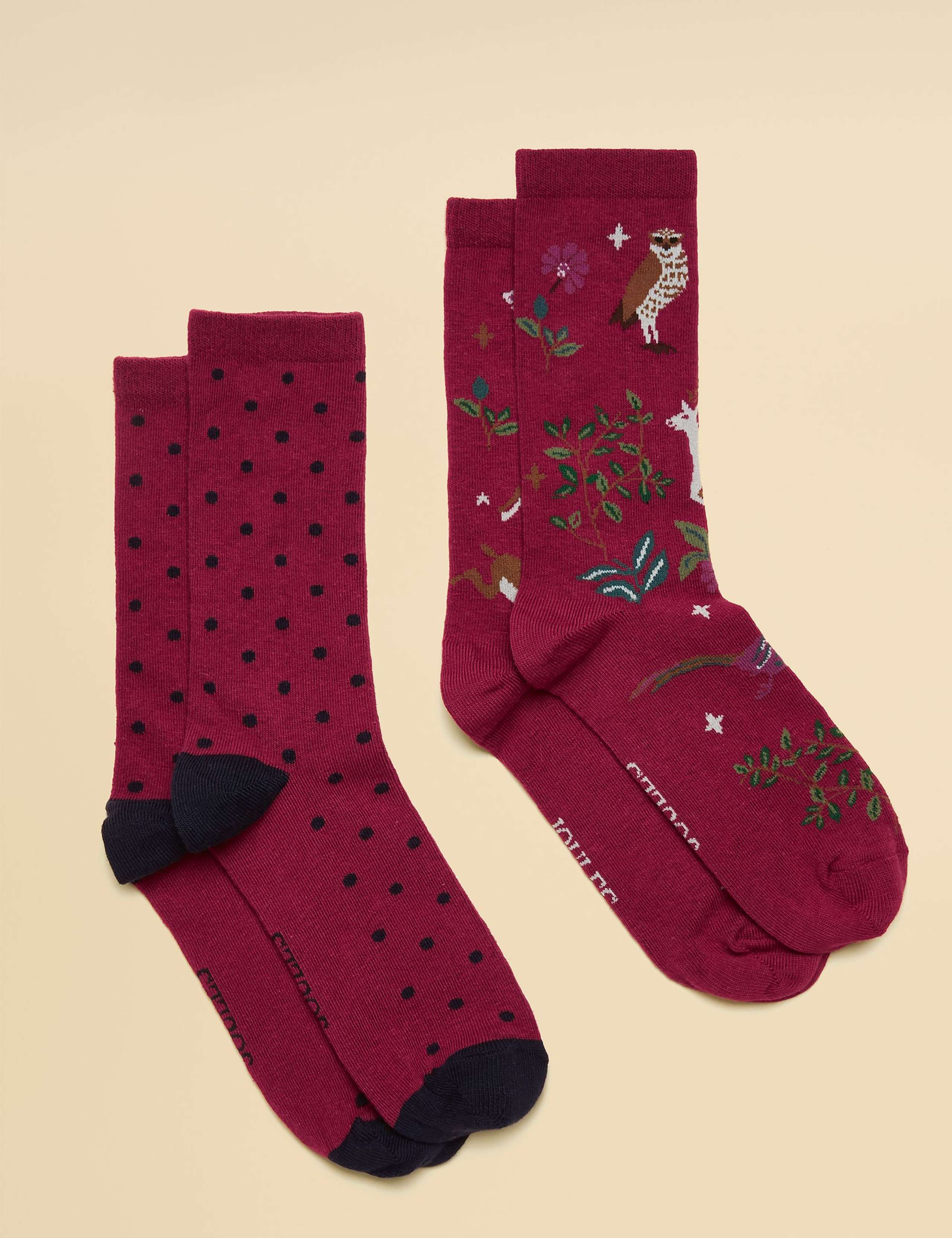 2pk Cotton Rich Woodland Polka Dot Socks