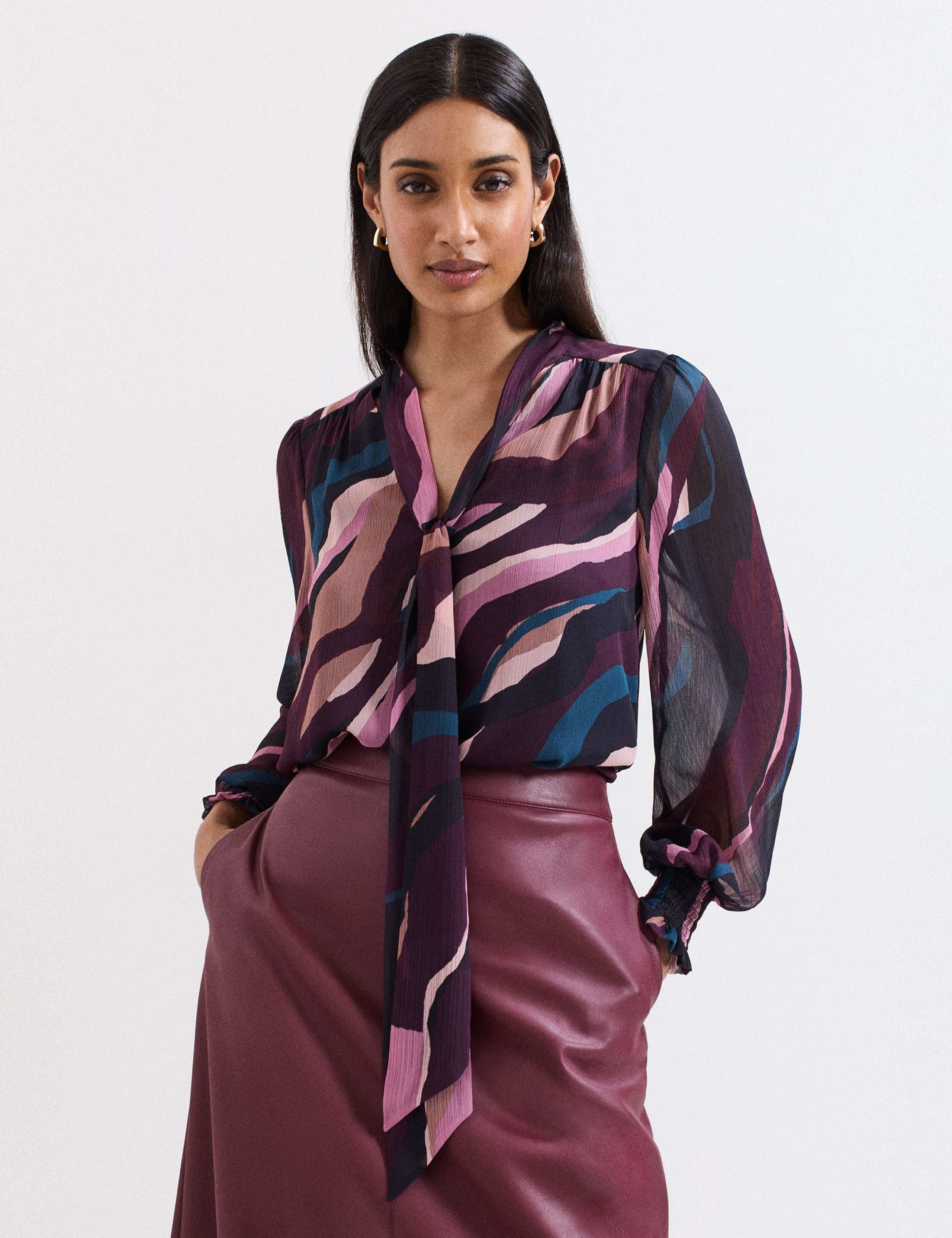 Striped Tie Neck Blouse