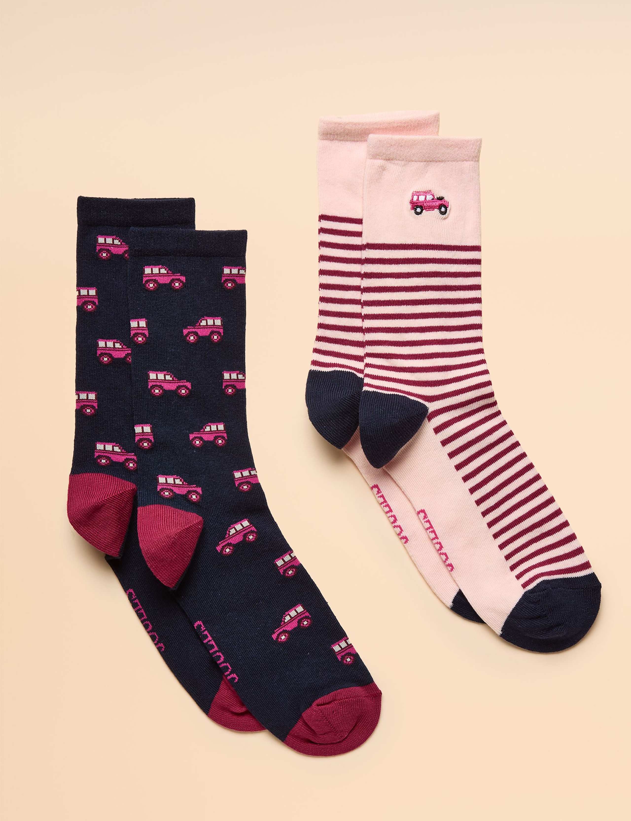 2pk Cotton Rich Patterned Ankle High Socks
