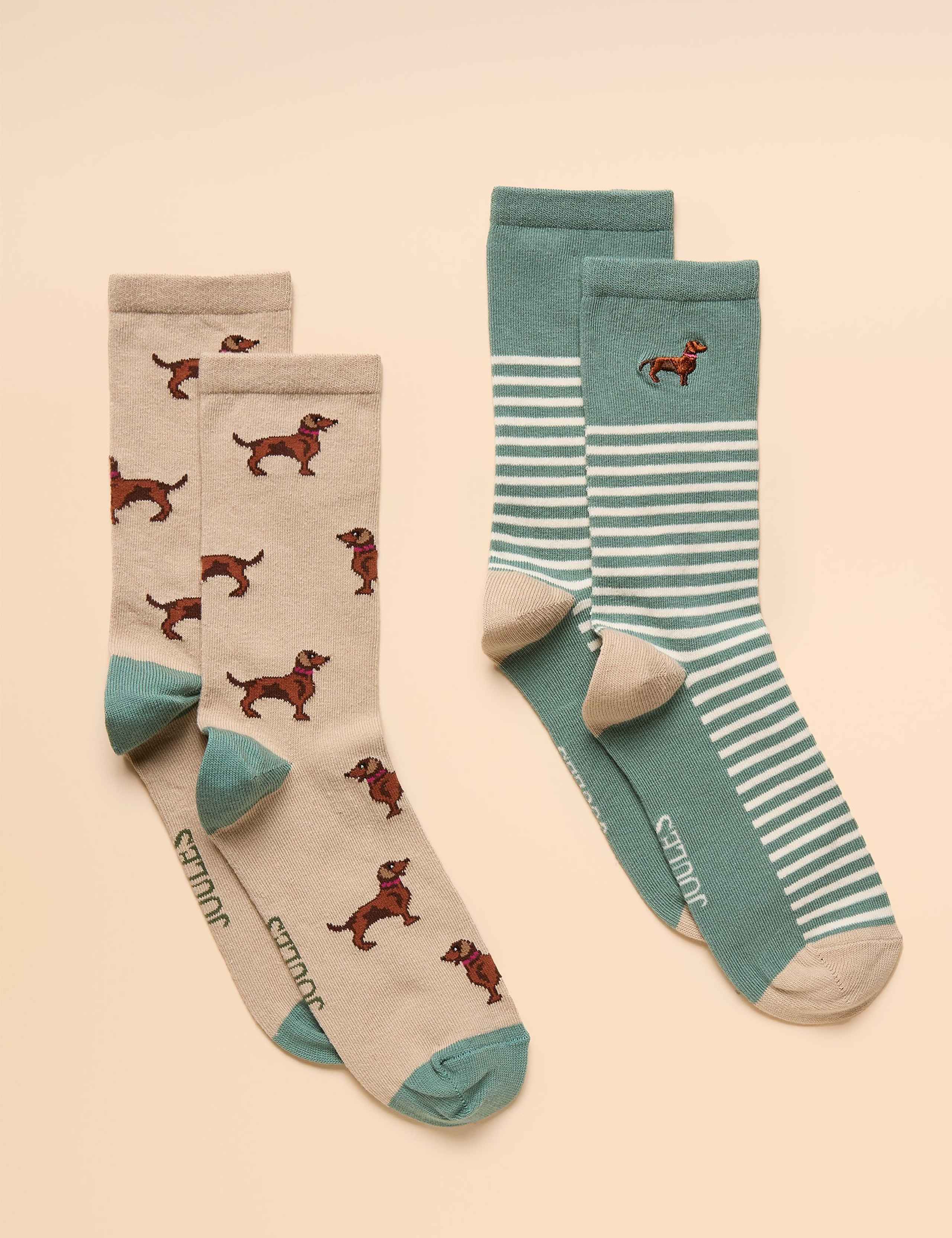2pk Cotton Rich Patterned Ankle High Socks