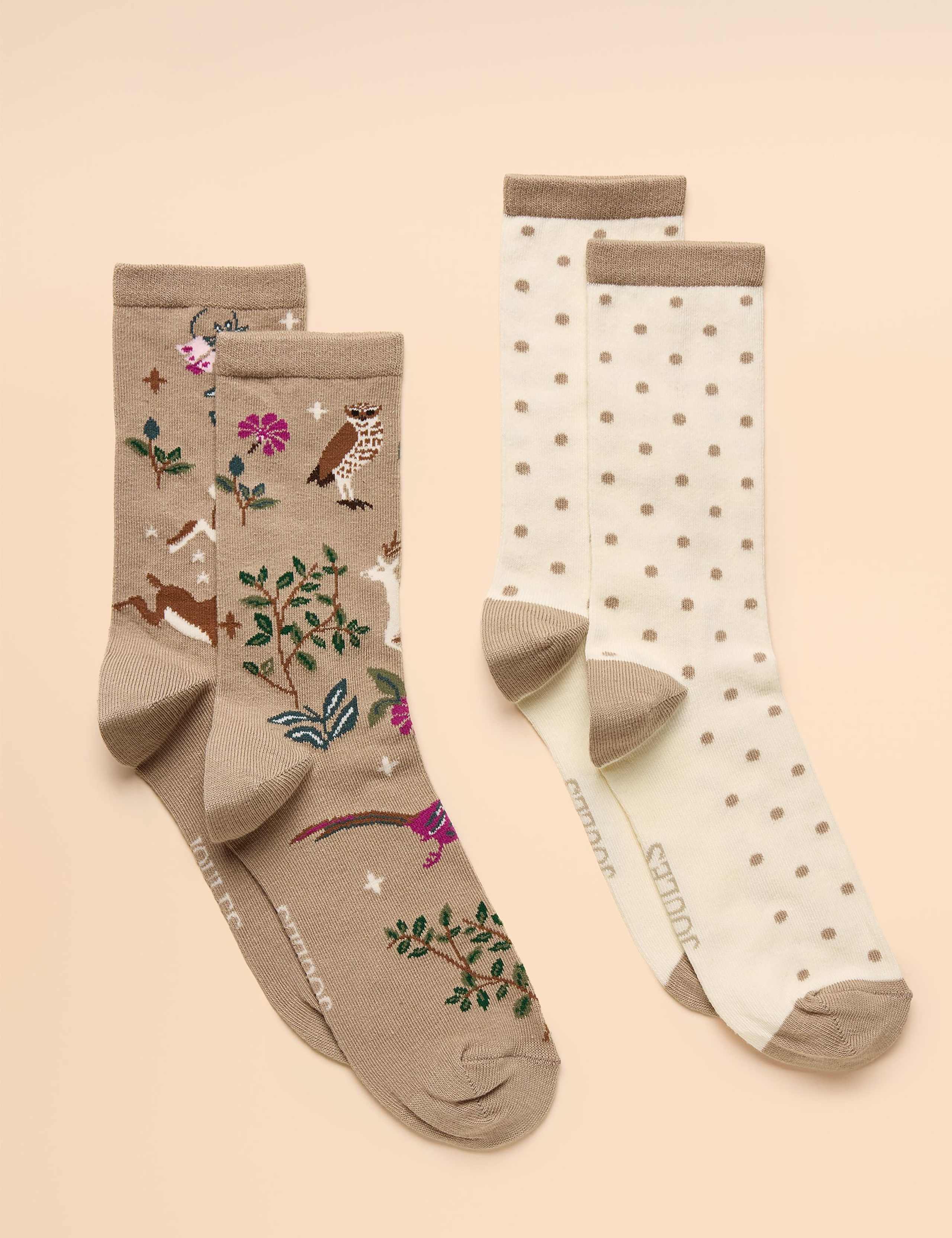 2pk Cotton Rich Patterned Ankle High Socks