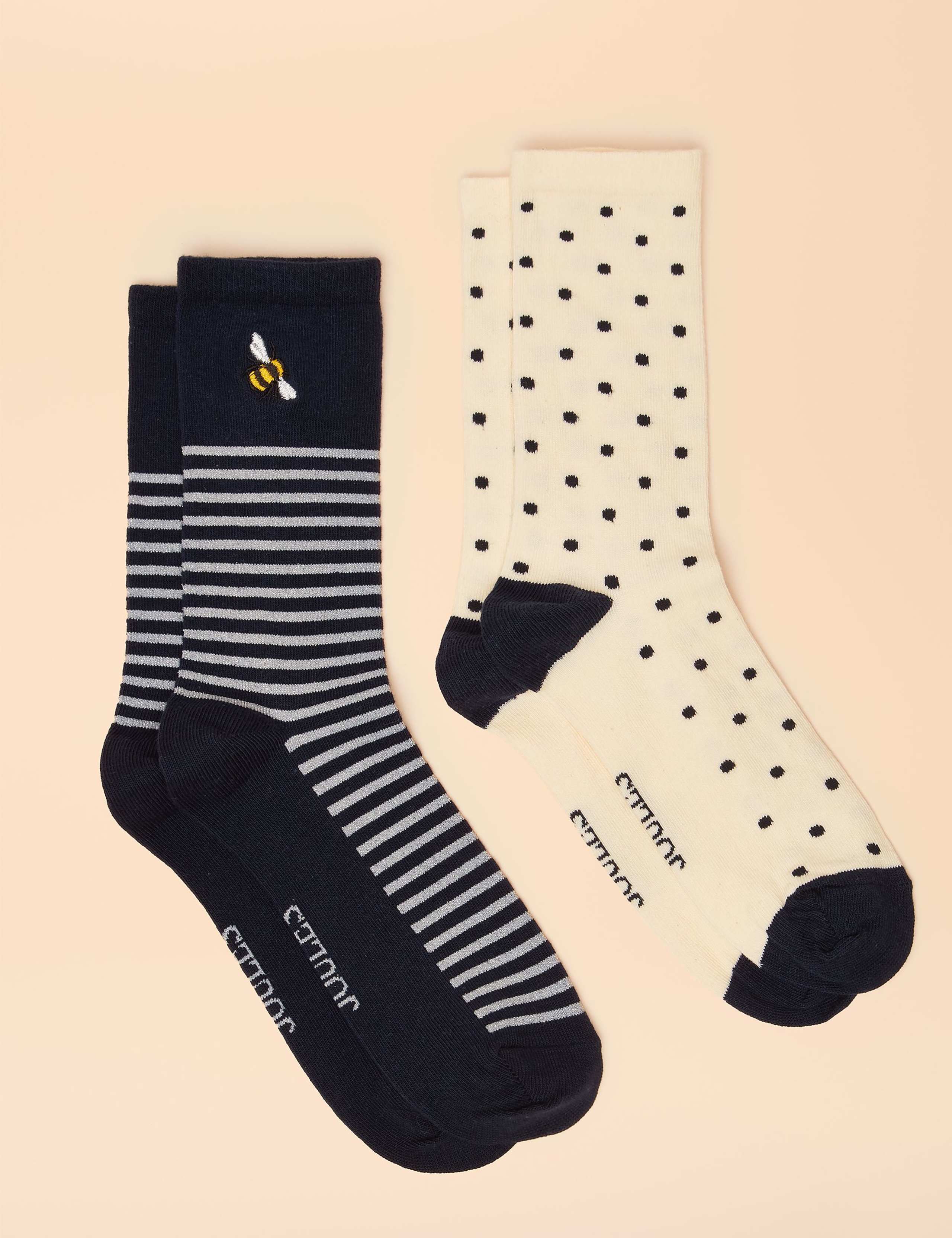 2pk Cotton Rich Patterned Ankle High Socks