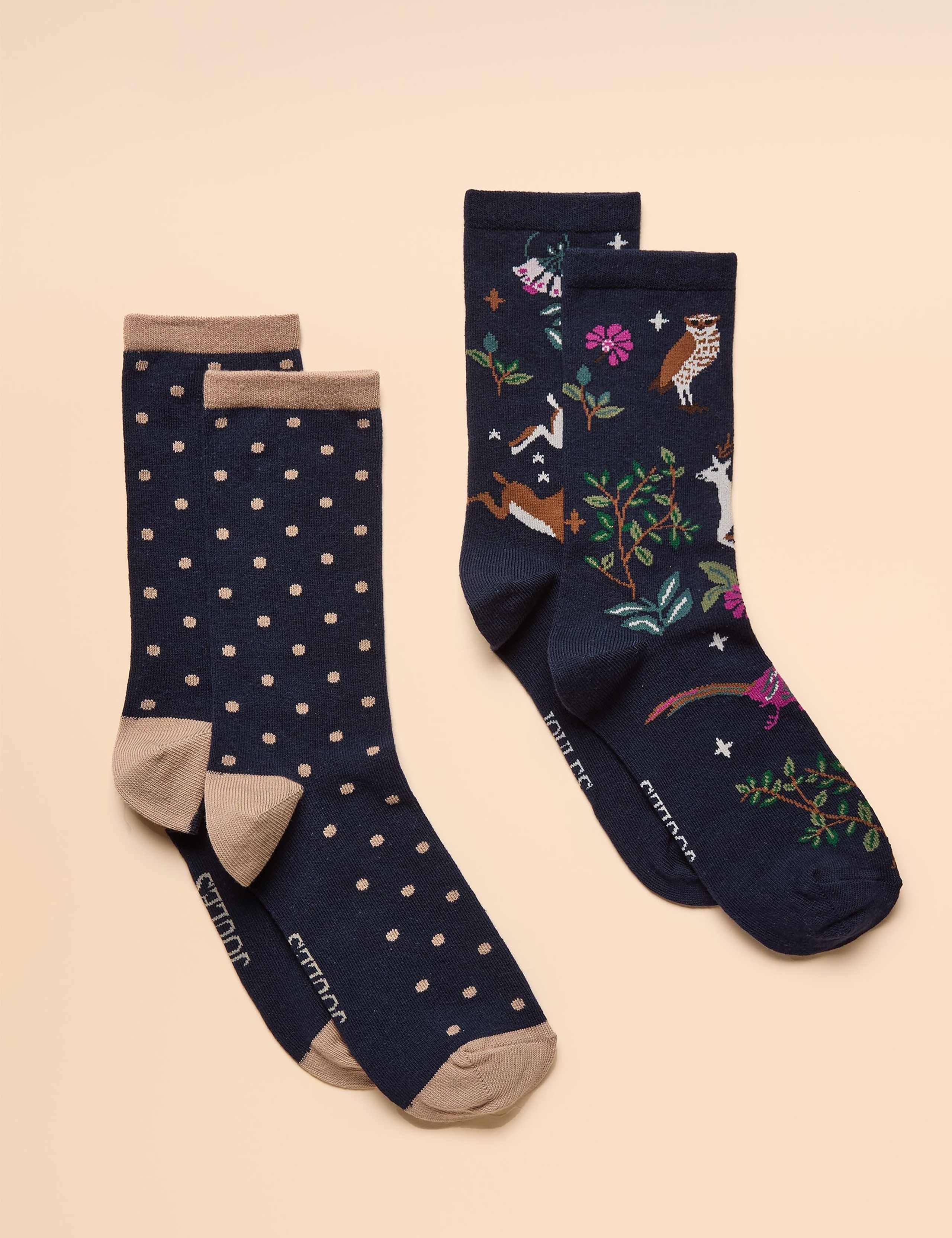 2pk Cotton Rich Patterned Ankle High Socks