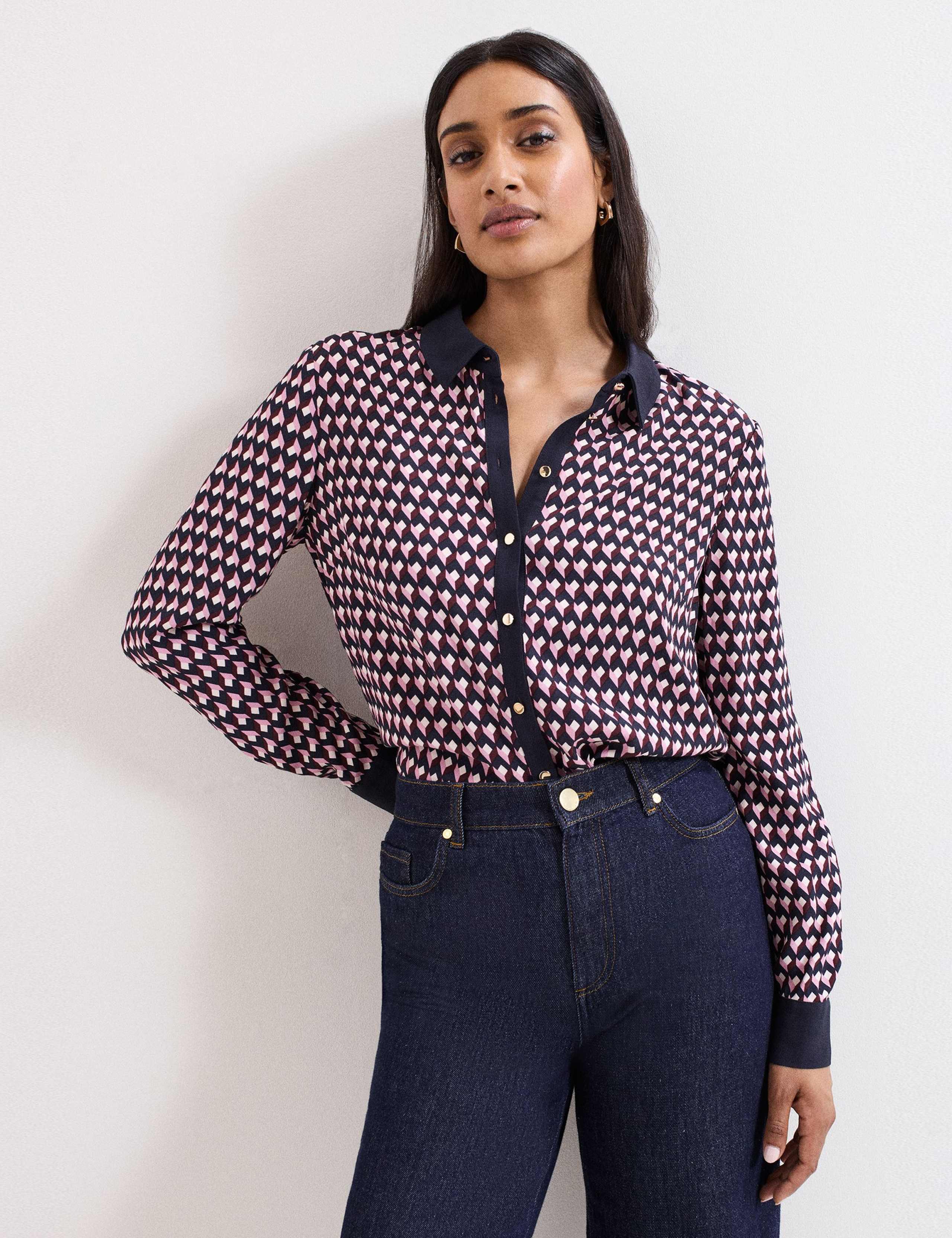 Geometric Collared Button Through Shirt