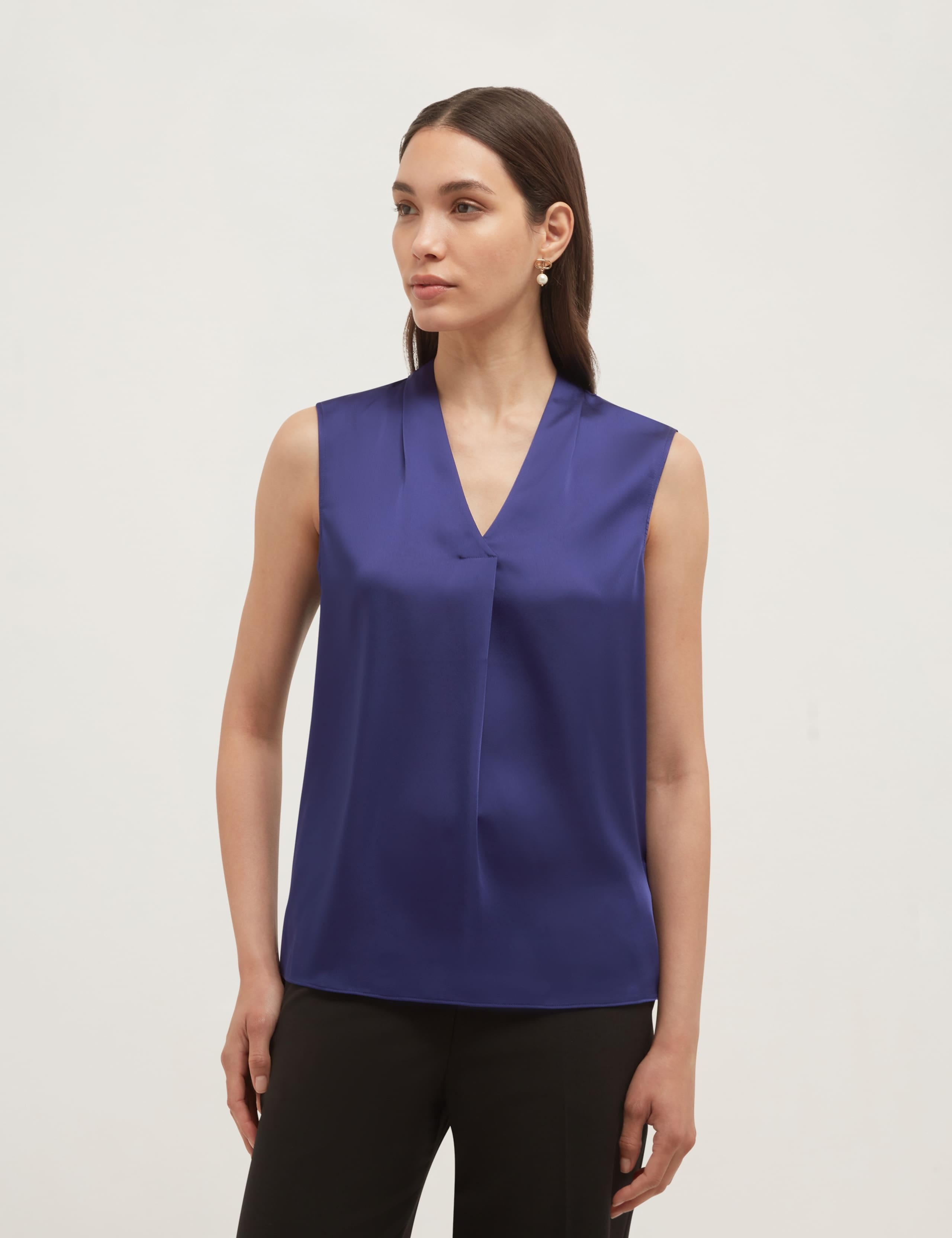 Satin V-Neck Pleat Detail Blouse