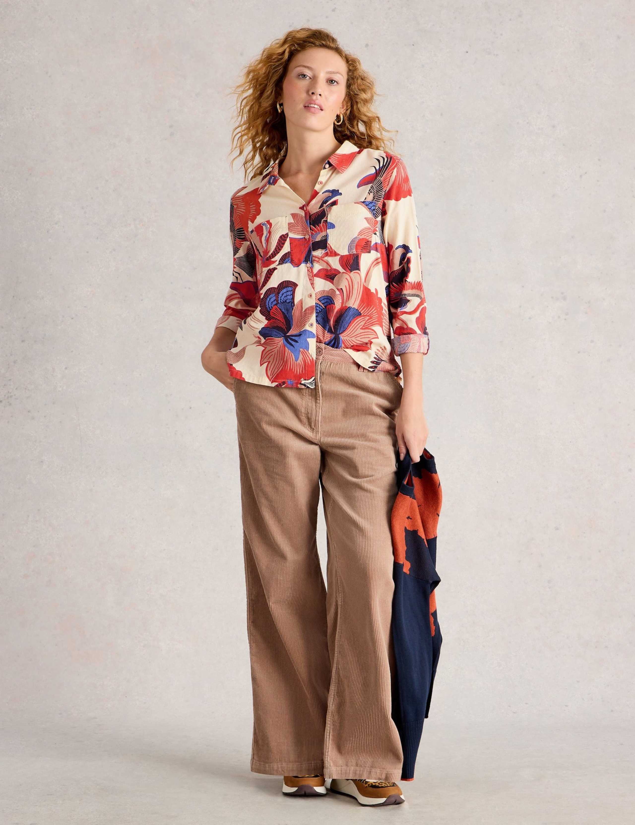 Cotton Blend Floral Collared Shirt