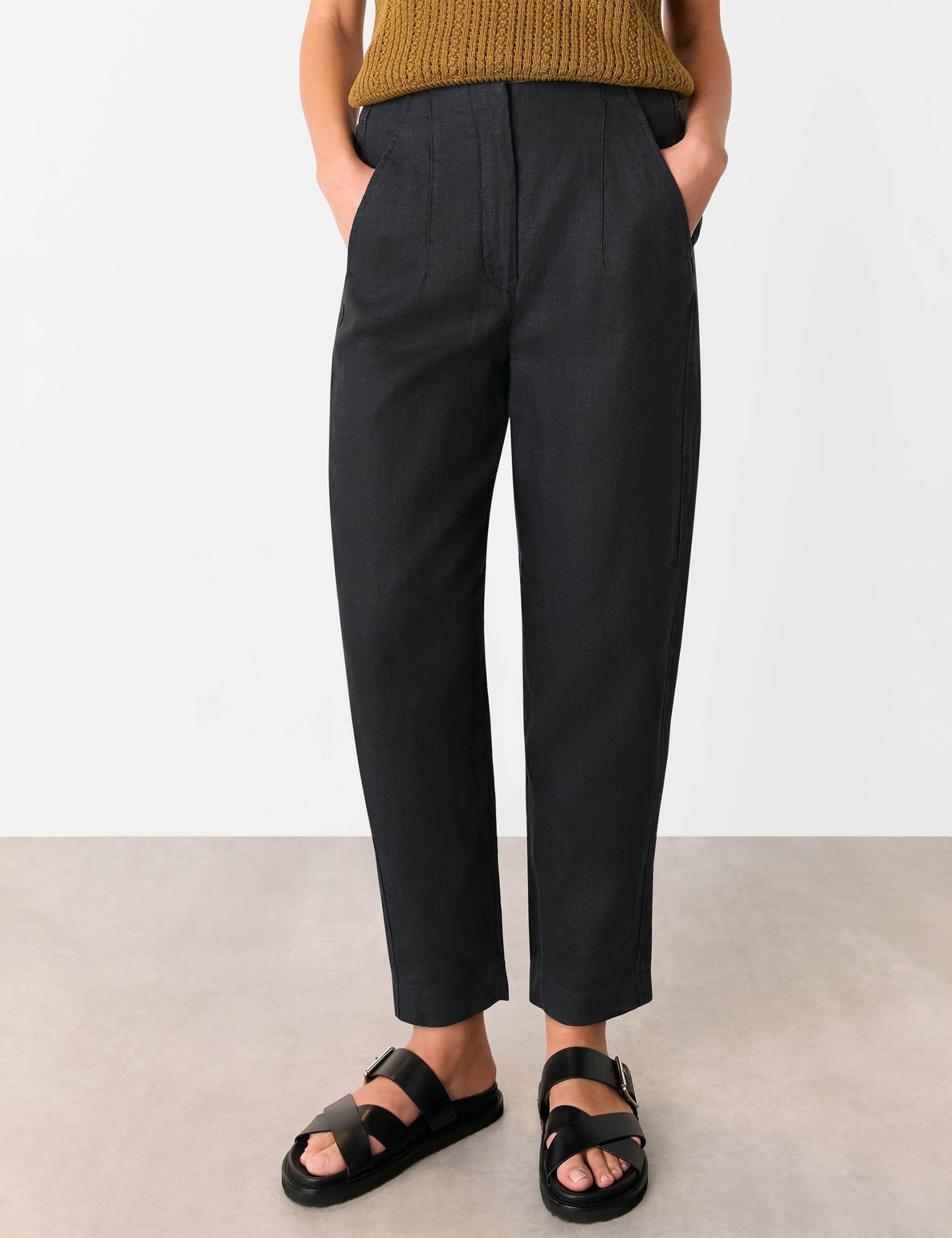 Pure Linen Barrel Leg Ankle Grazer Trousers