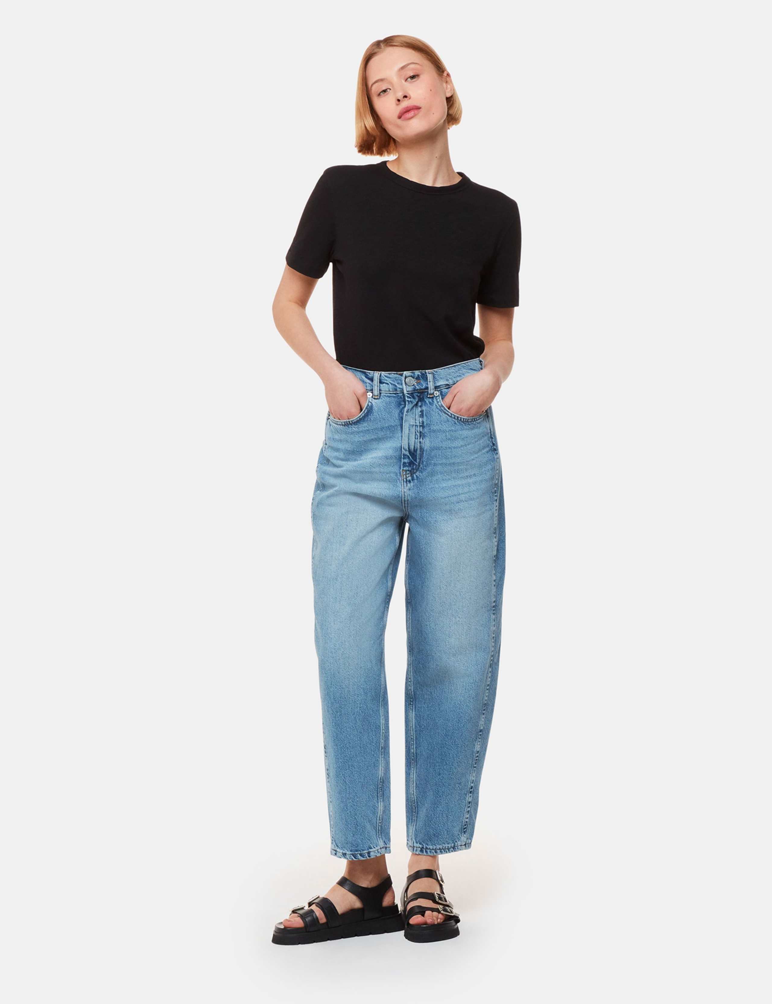High Waisted Barrel Ankle Grazer Jeans