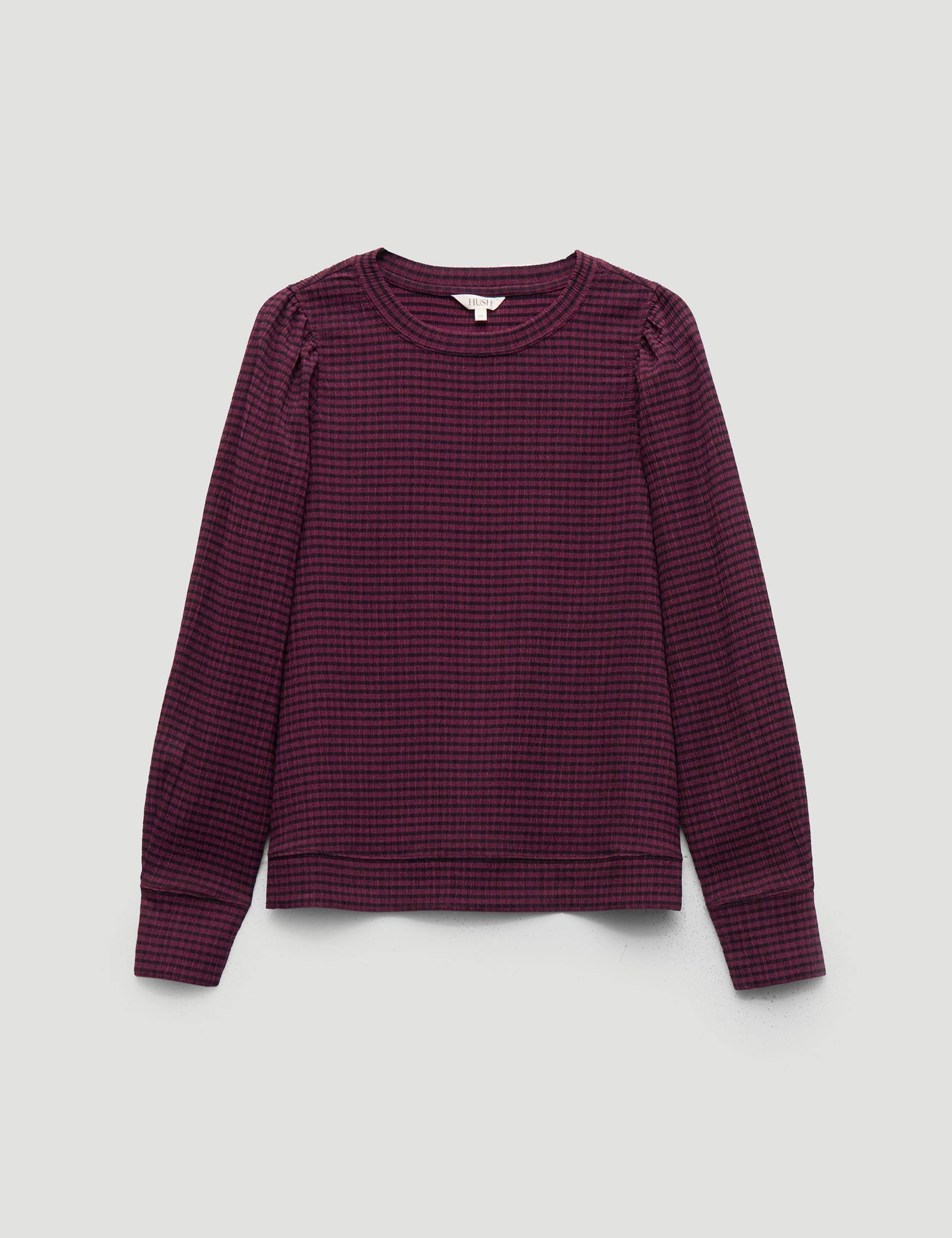 Jersey Checked Puff Sleeve Top