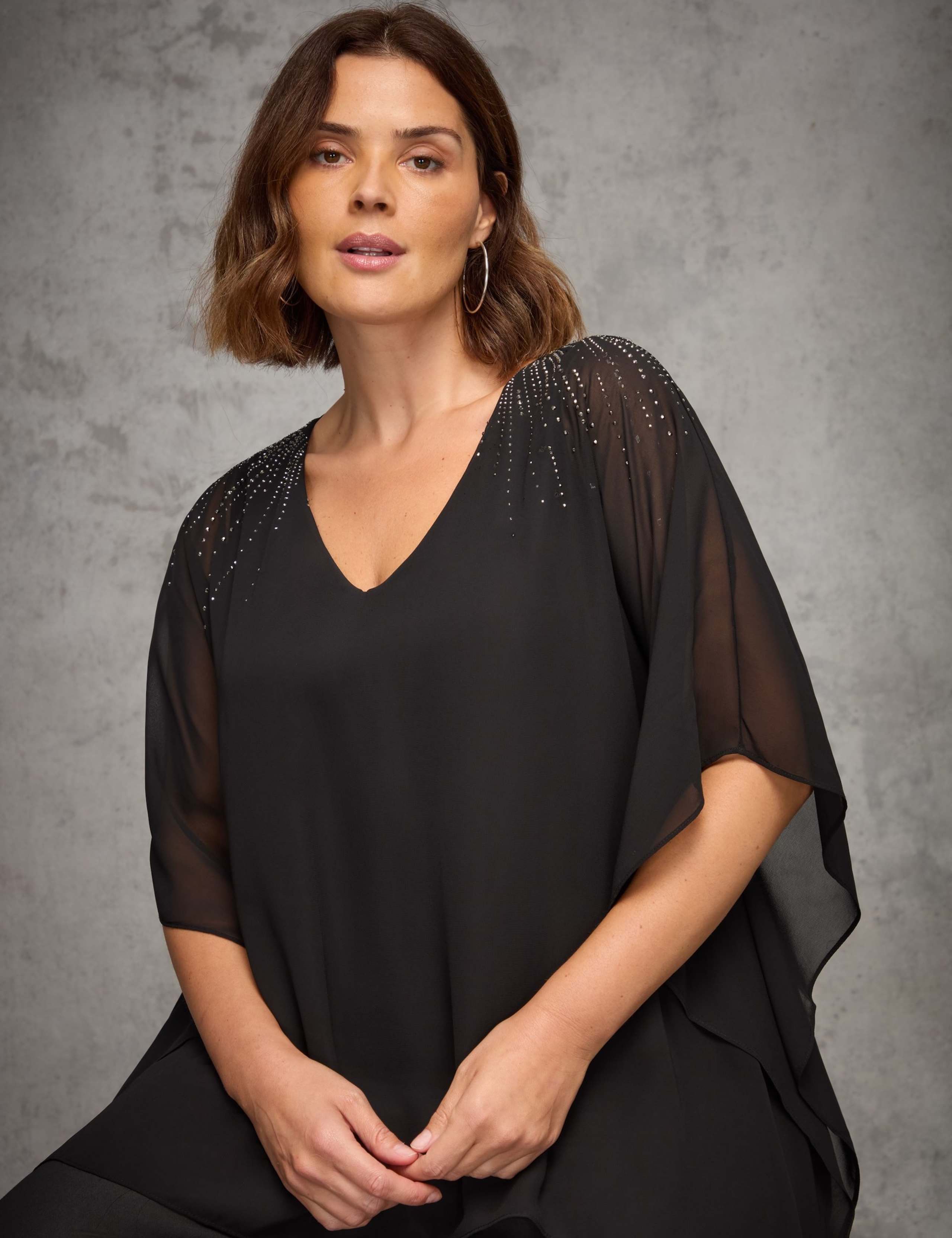 Chiffon Embellished V-Neck Overlay Top