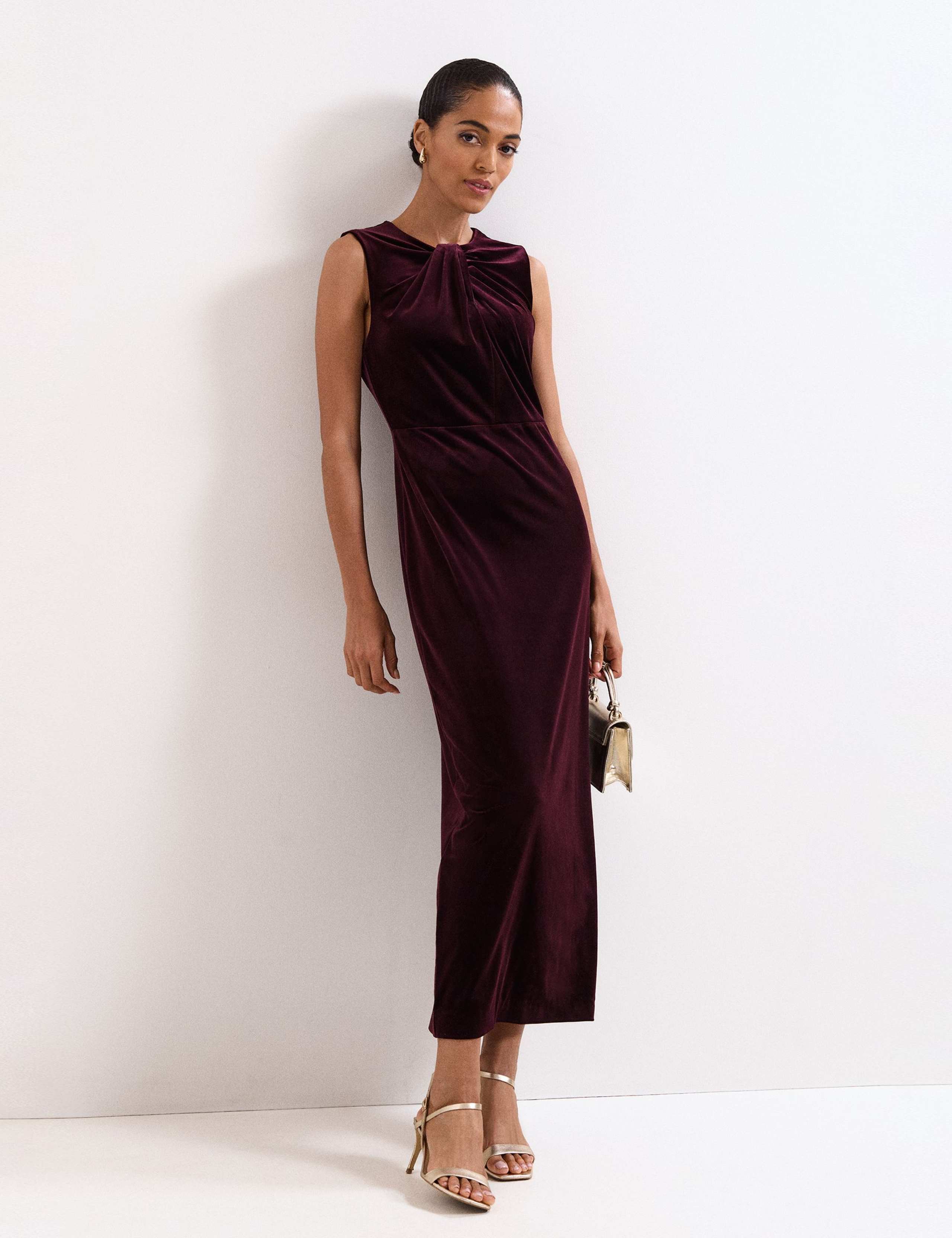 Velvet Twist Neck Maxi Column Dress