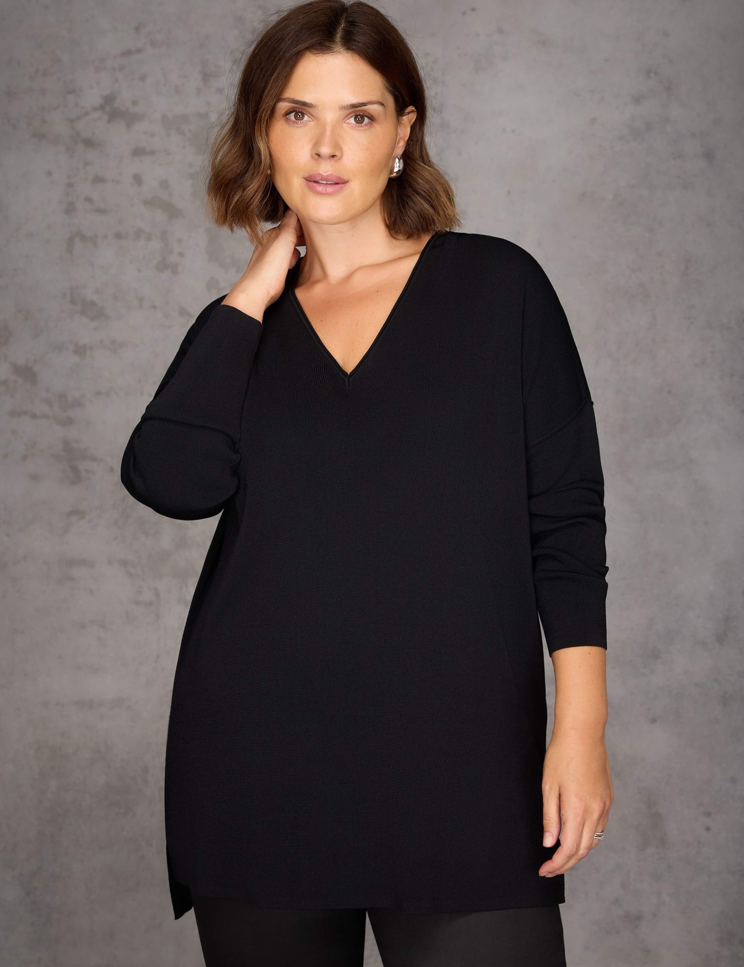 Ribbed V-Neck Longline Jumper