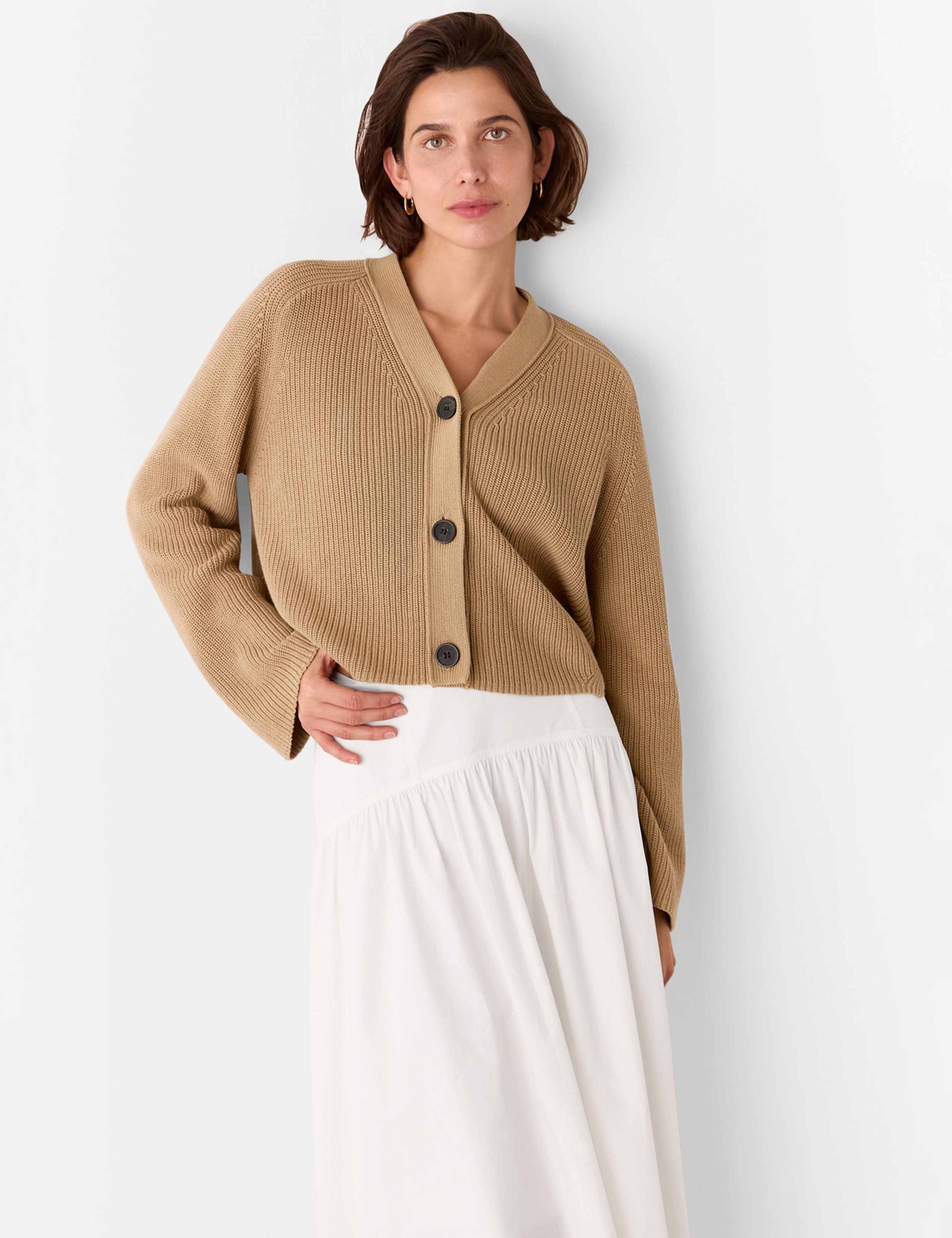 Pure Cotton Textured V-Neck Cardigan