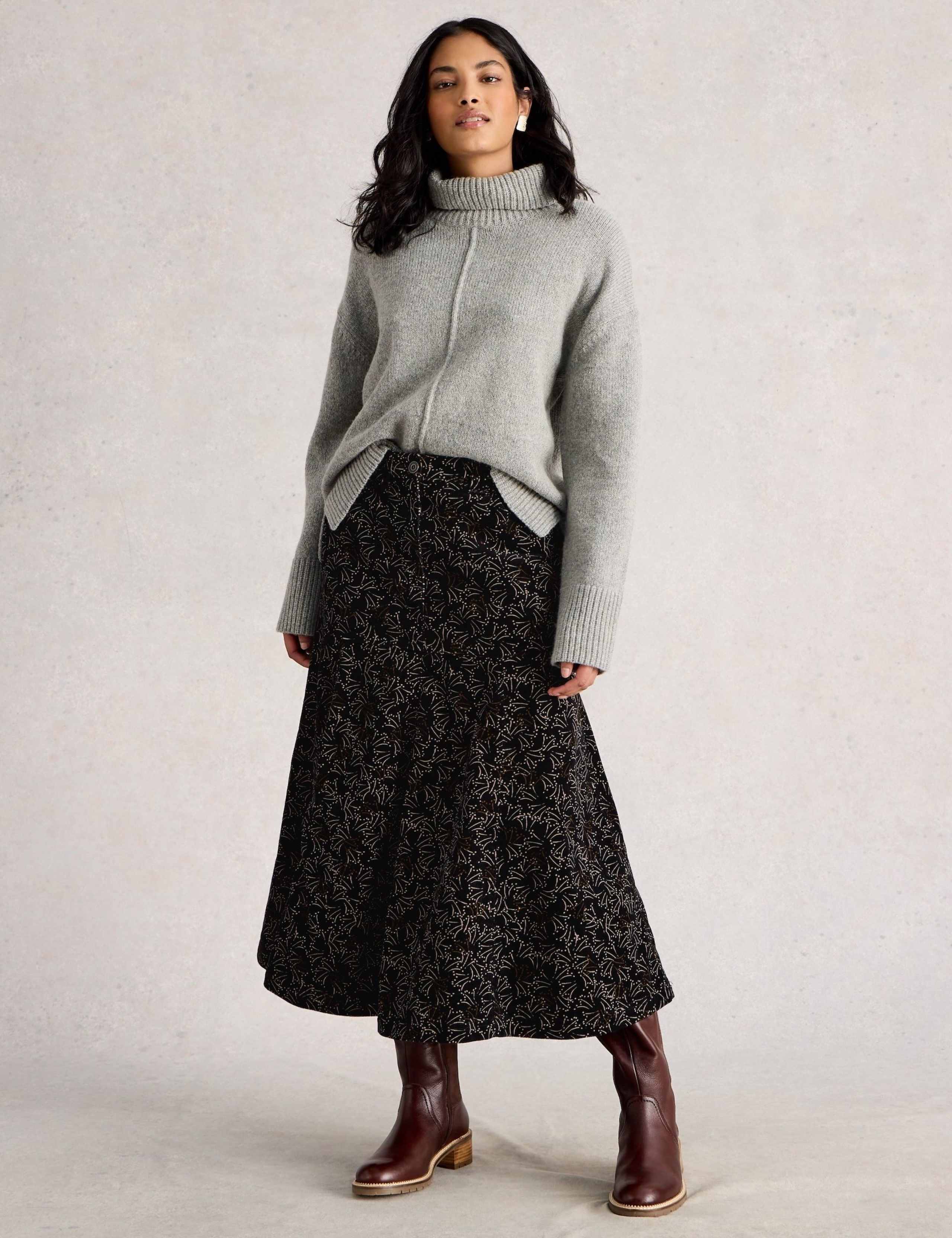 Cord Printed Midi A-Line Skirt