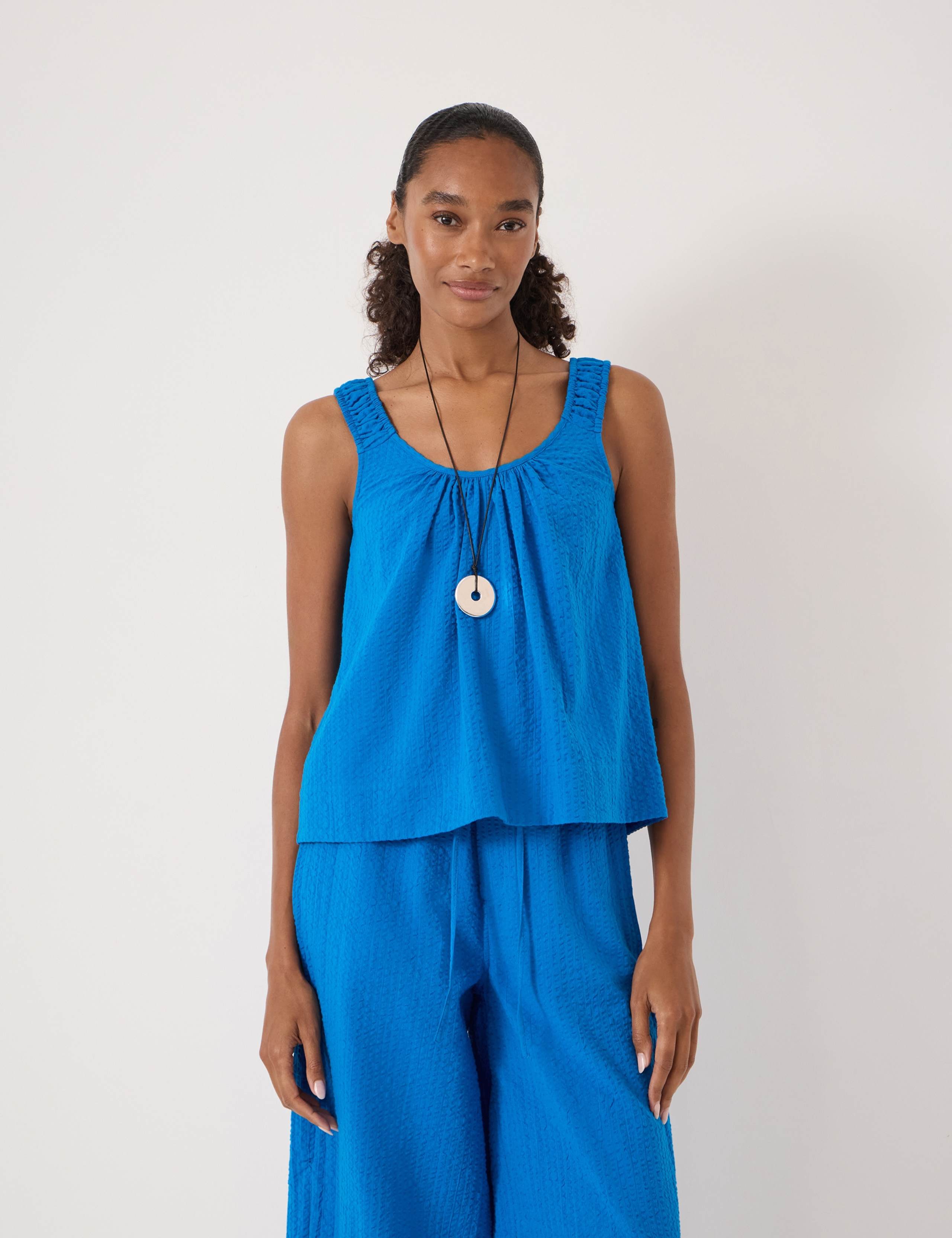 Pure Cotton Seersucker Scoop Neck Top